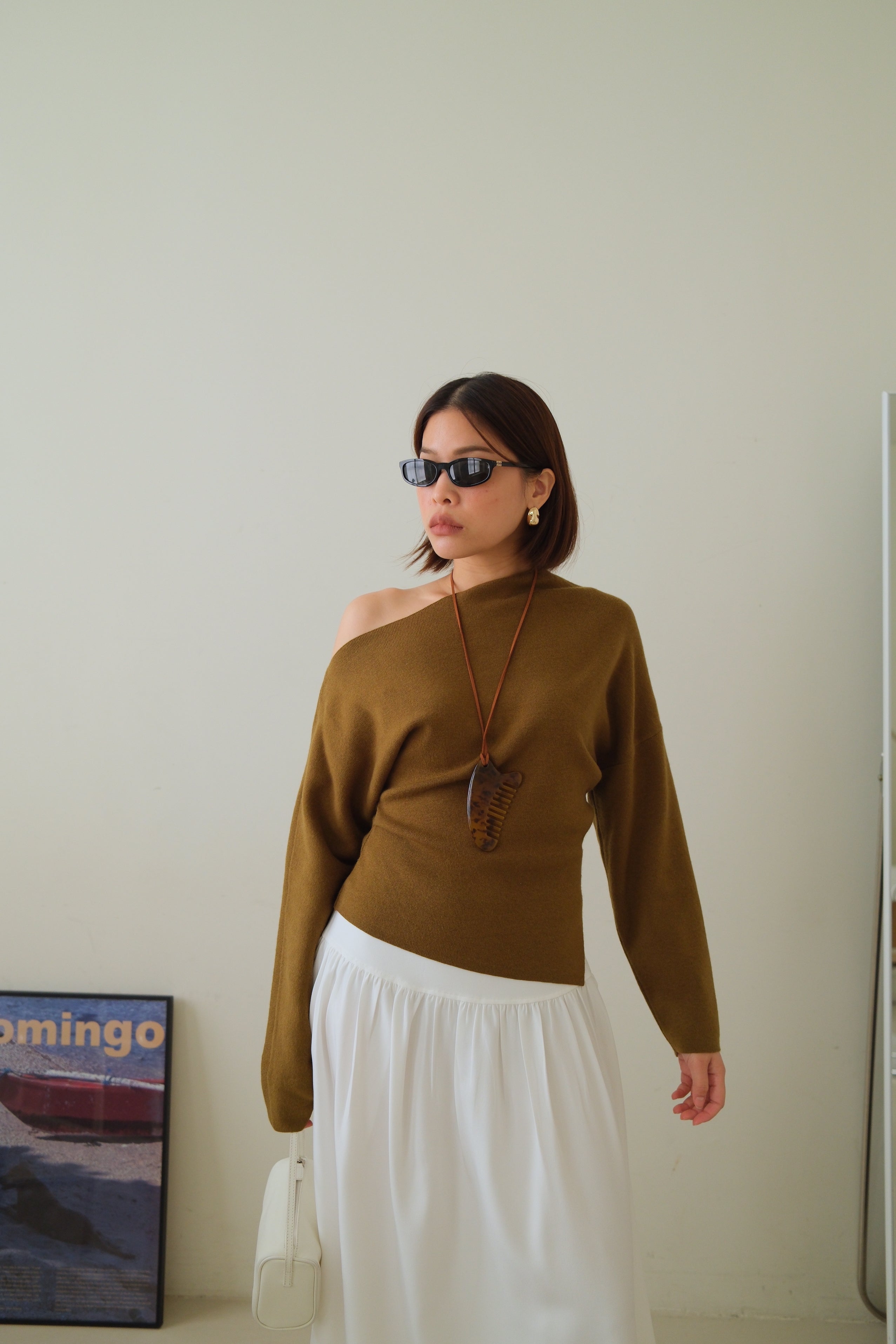 Braun off-shoulder knit blouse