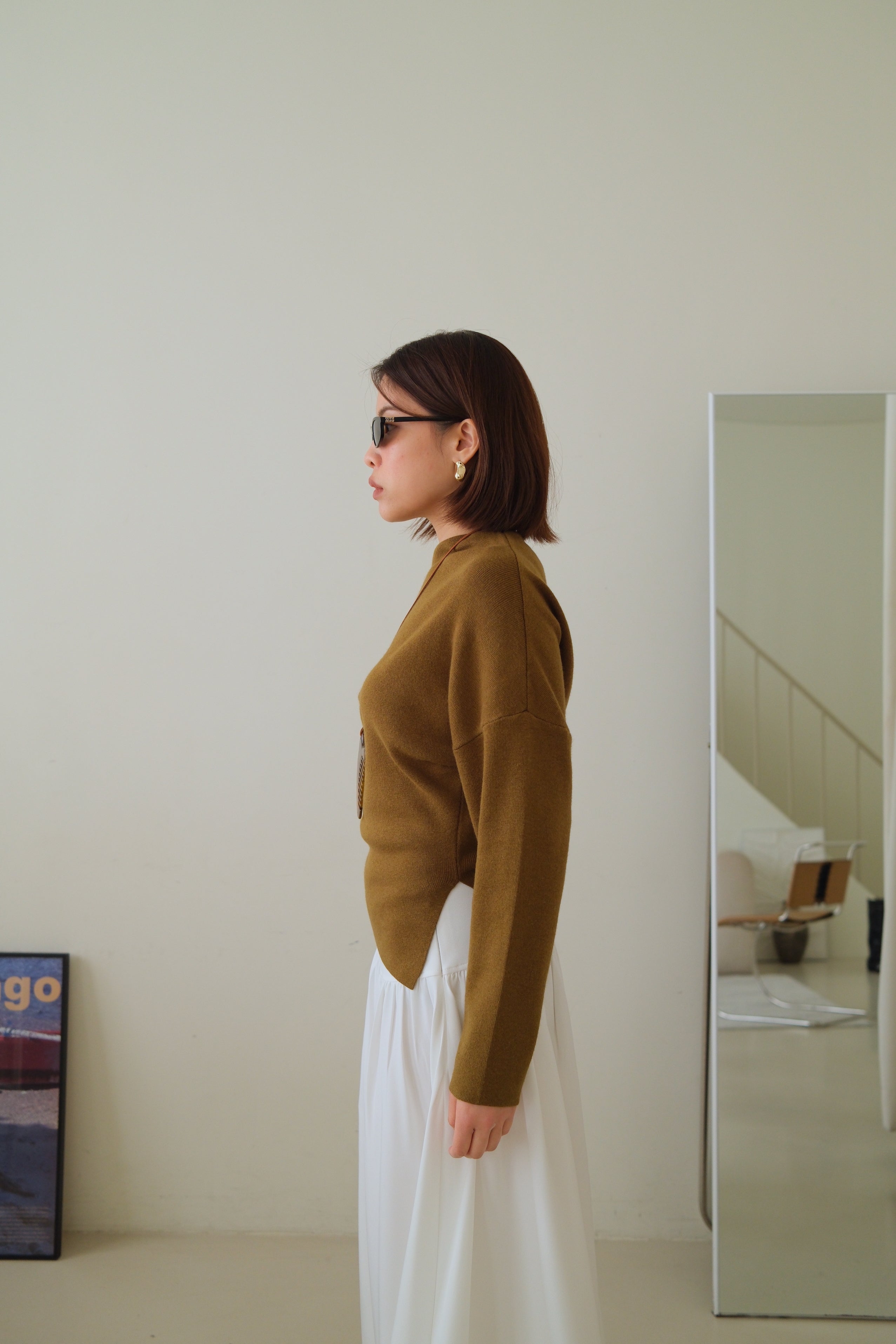 Braun off-shoulder knit blouse