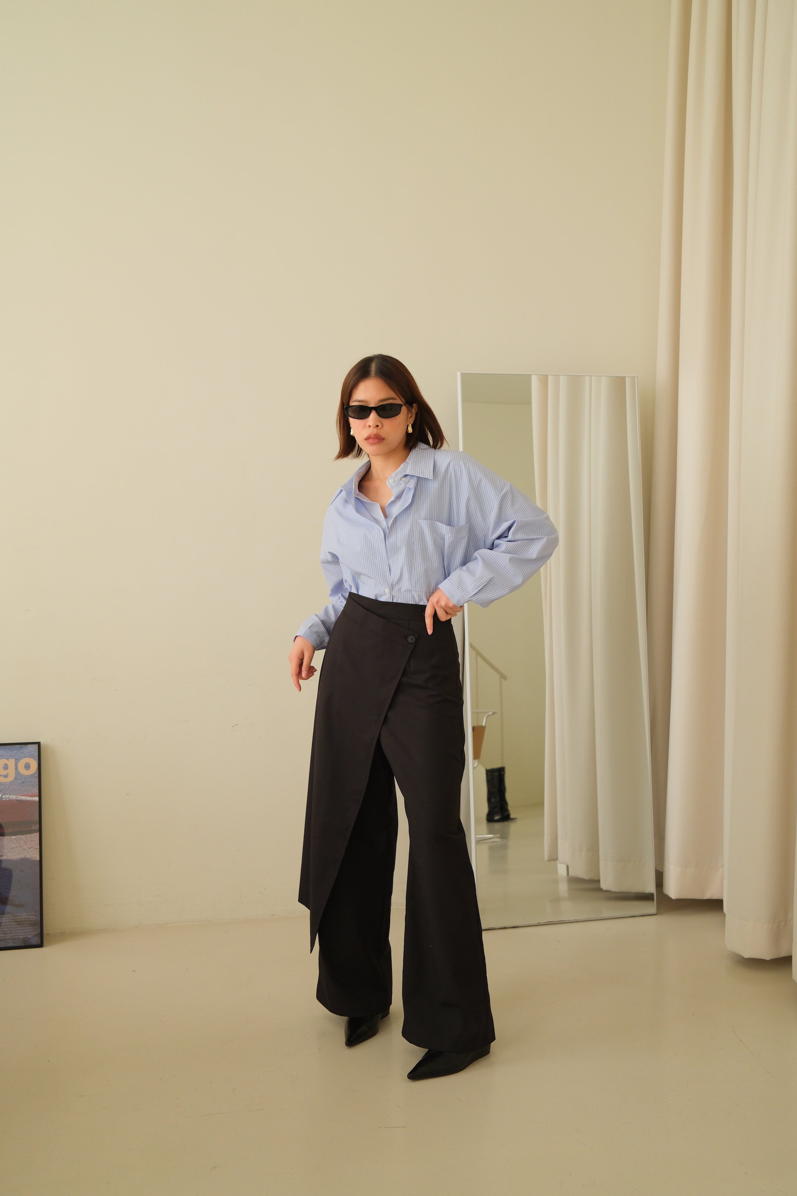 high waist wrap trousers