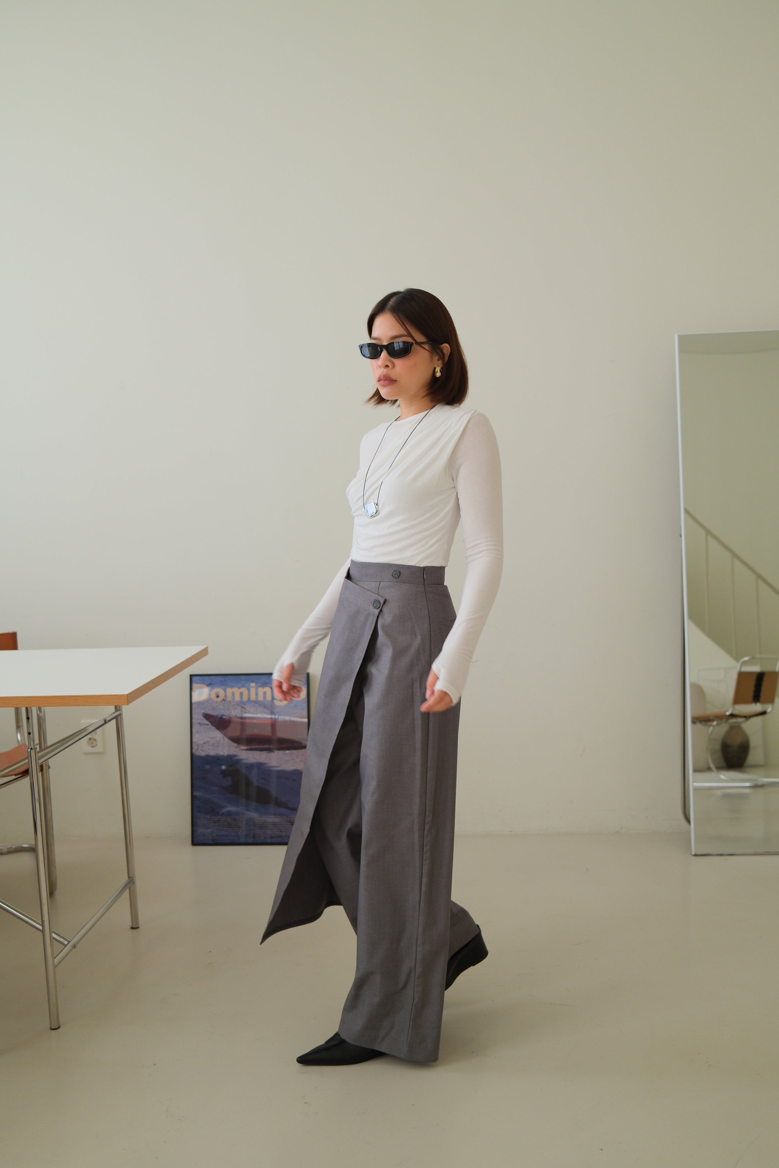 high waist wrap trousers