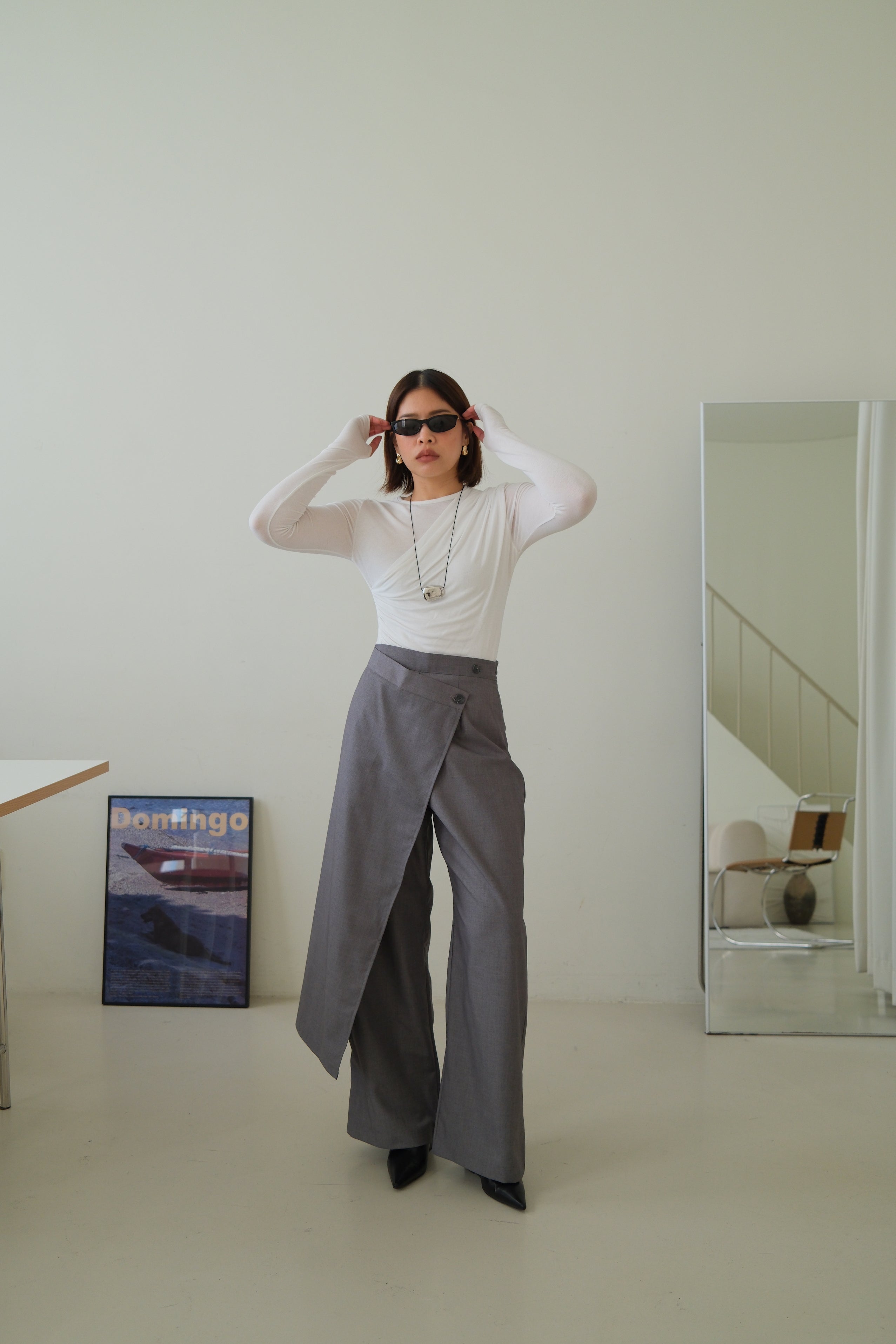 high waist wrap trousers