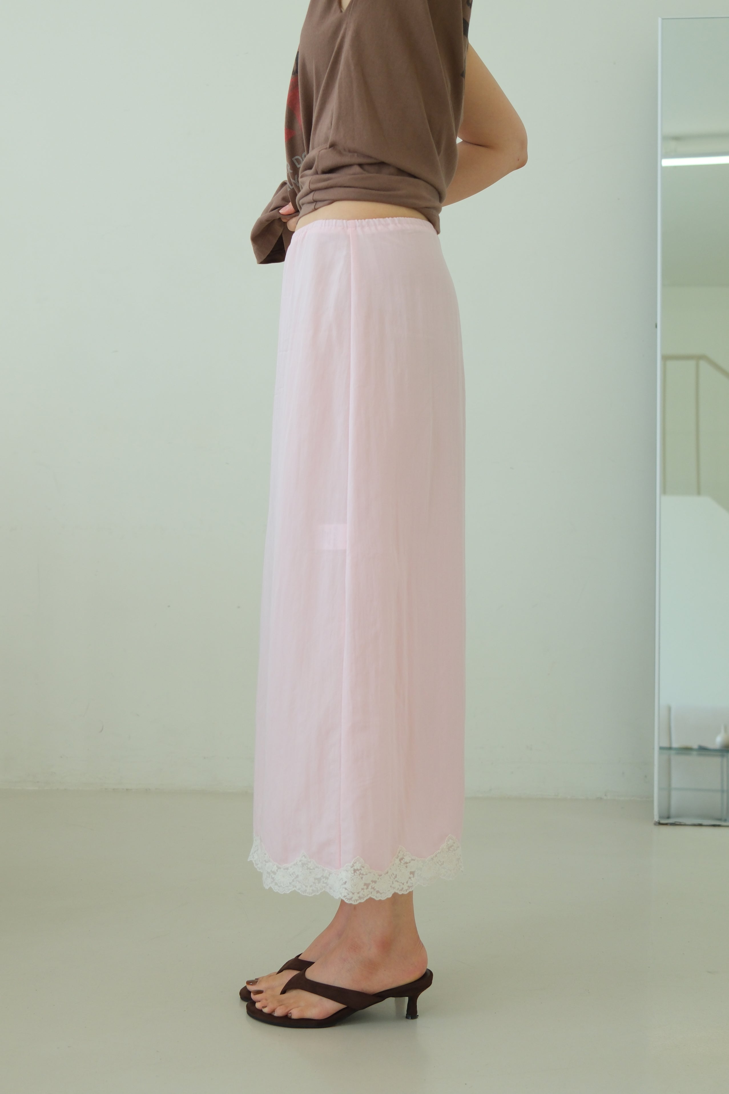 Macaron Lace-trim Maxi Skirt