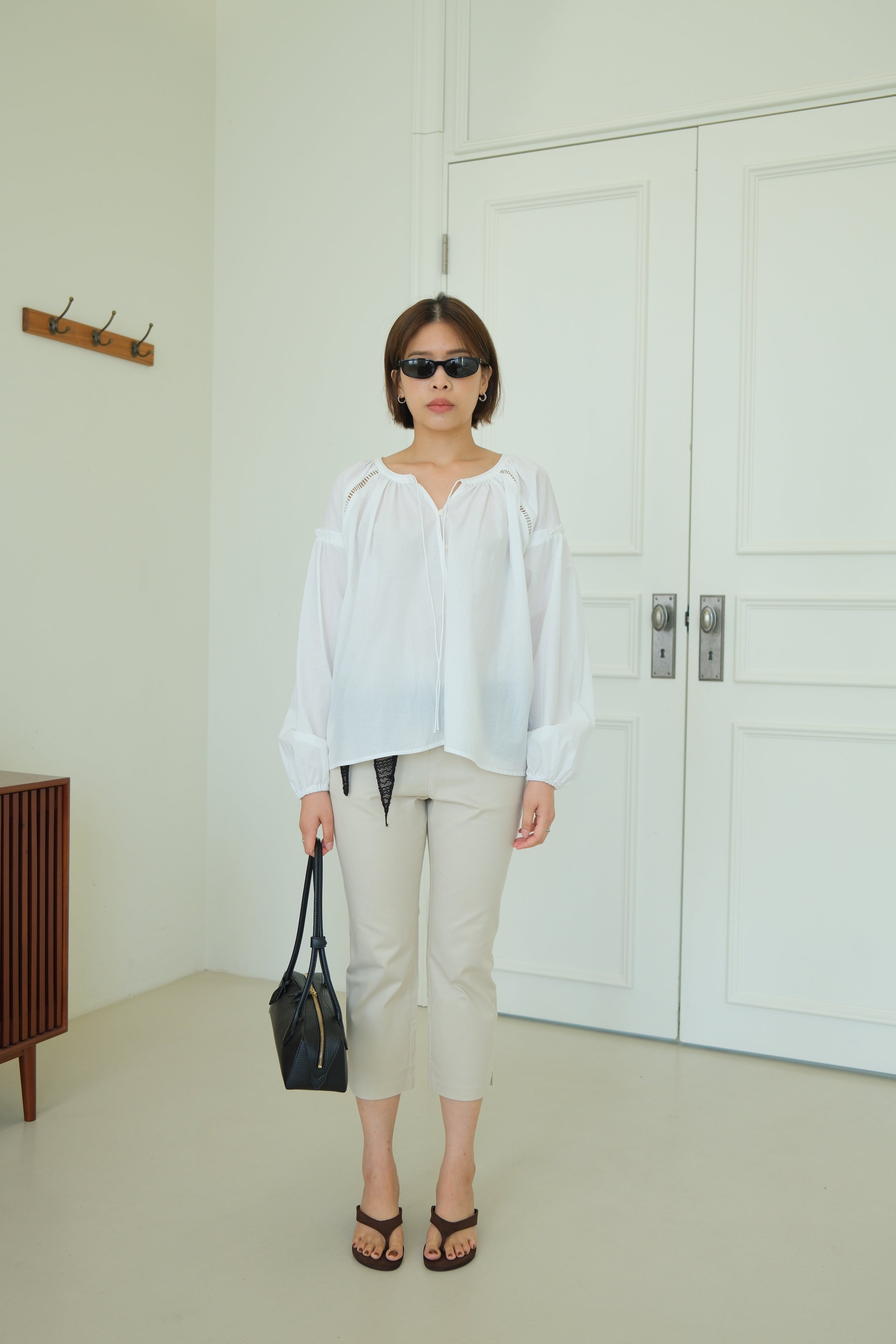 Aura Eyelet-Puff Button Blouse