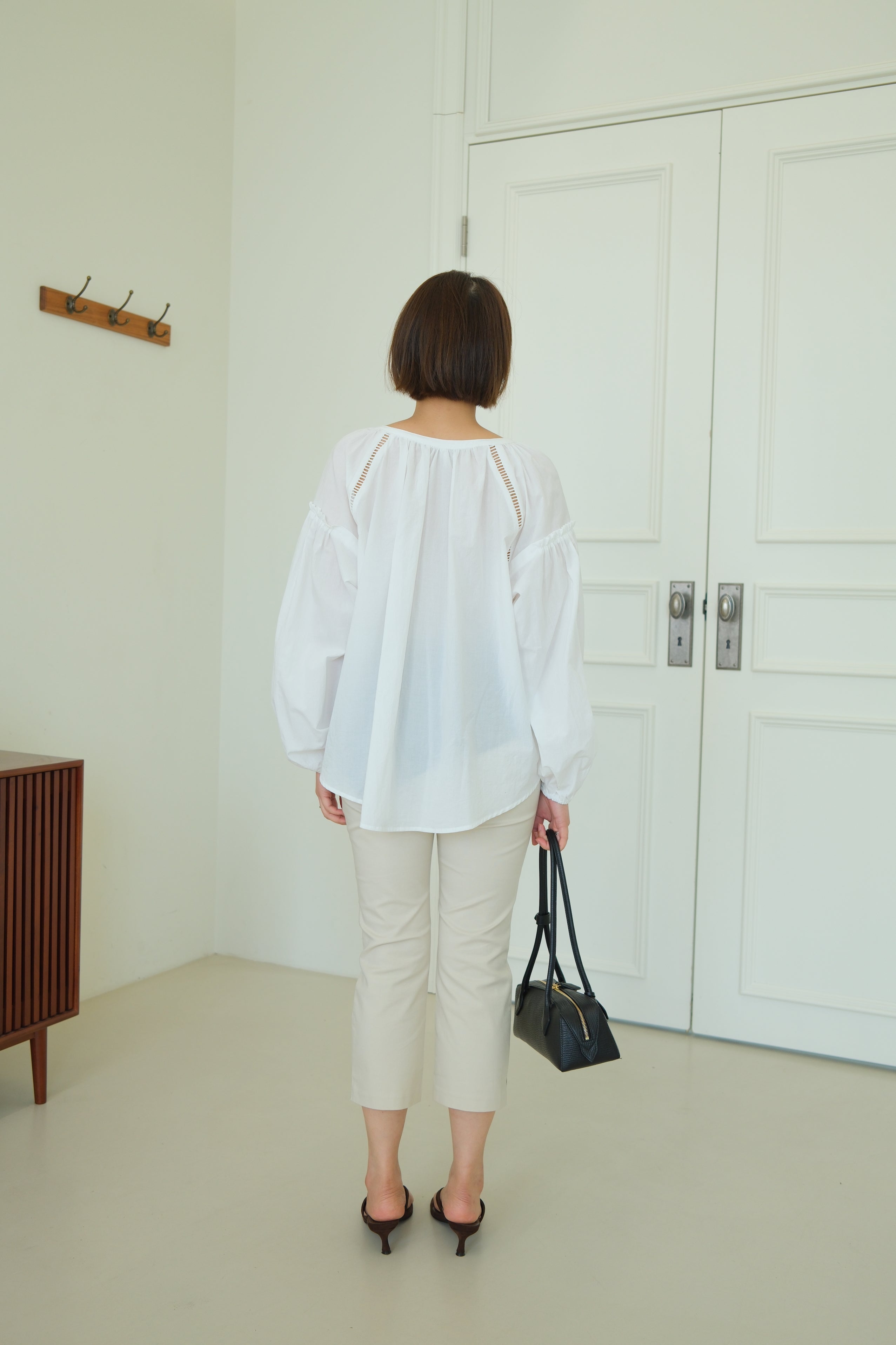 Aura Eyelet-Puff Button Blouse