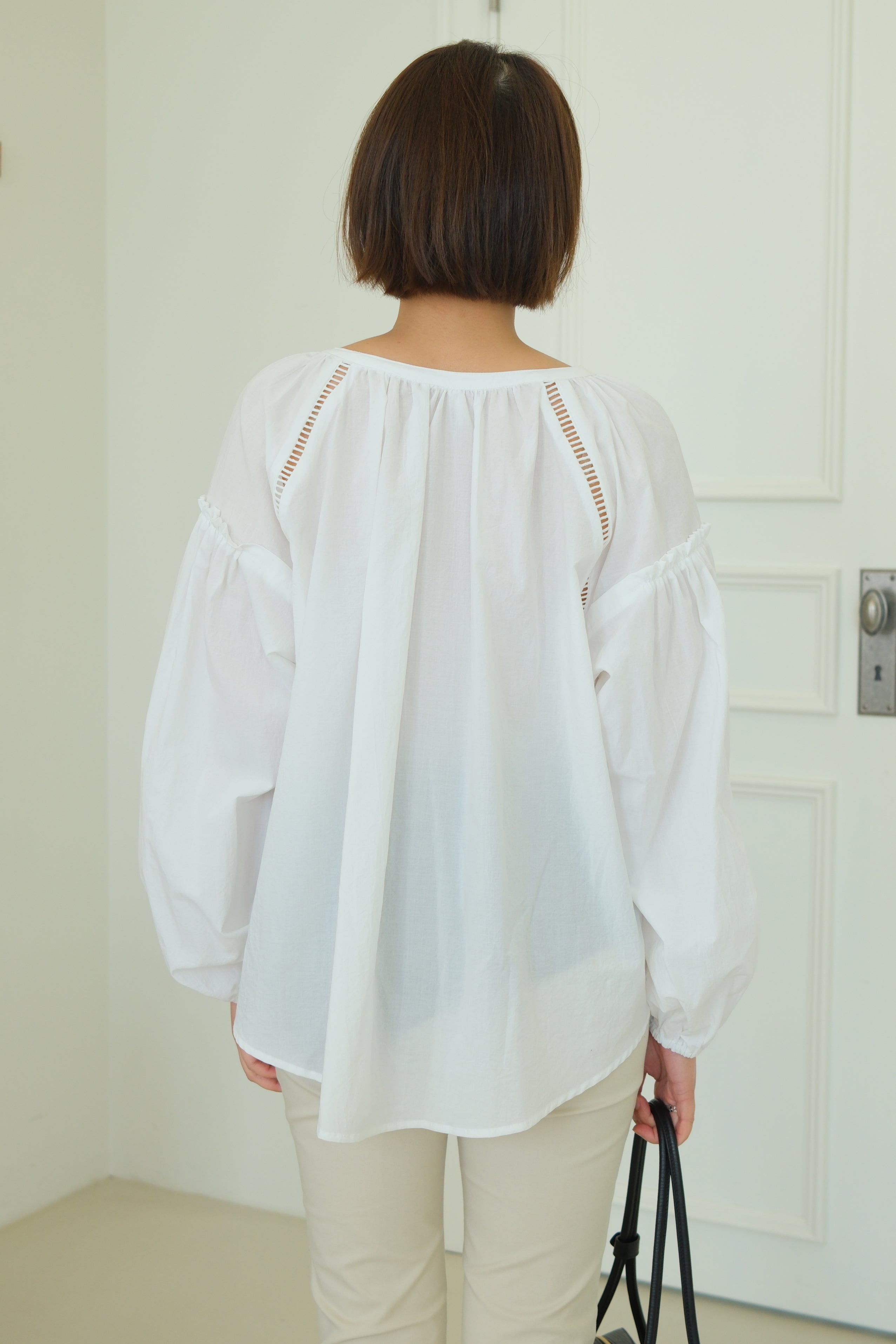 Aura Eyelet-Puff Button Blouse