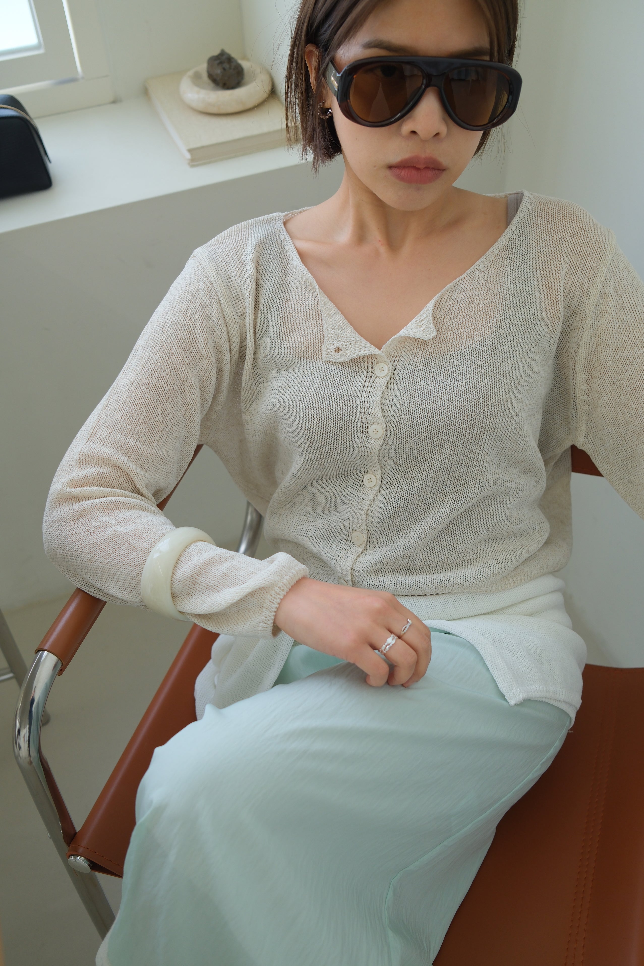 Anais Cropped Linen Knit cardigan
