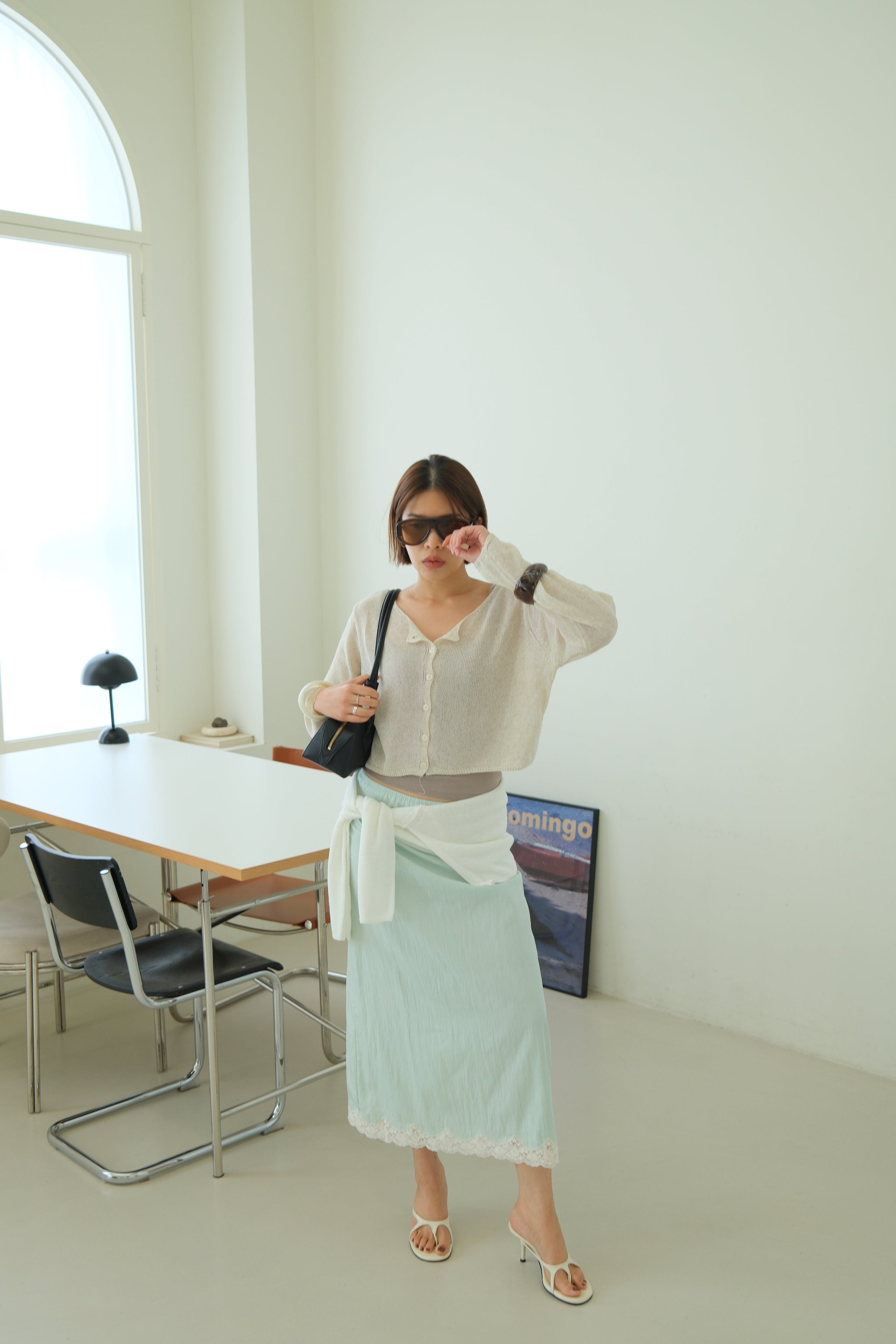 Macaron Lace-trim Maxi Skirt