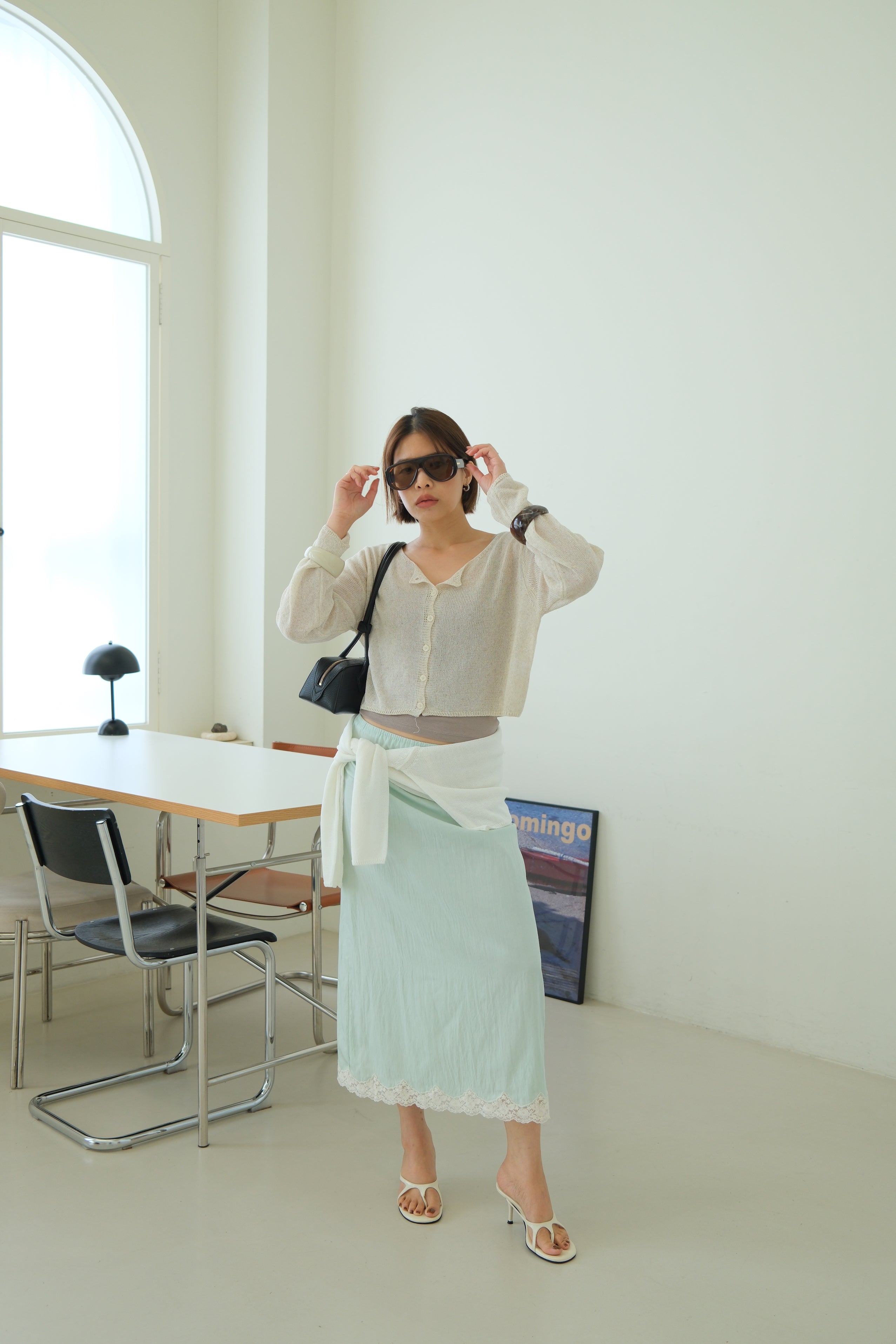Macaron Lace-trim Maxi Skirt