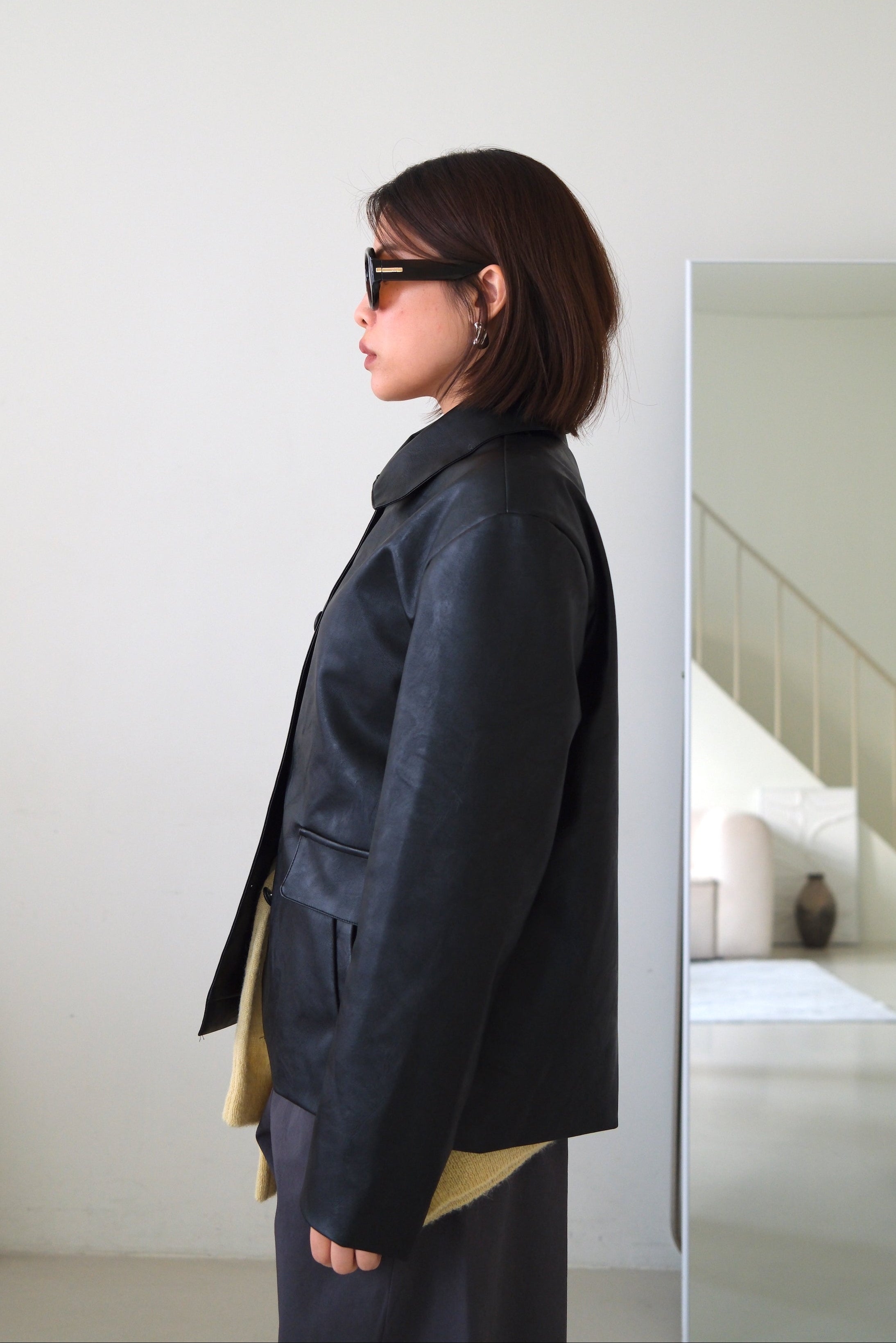 Unun collar faux leather jacket