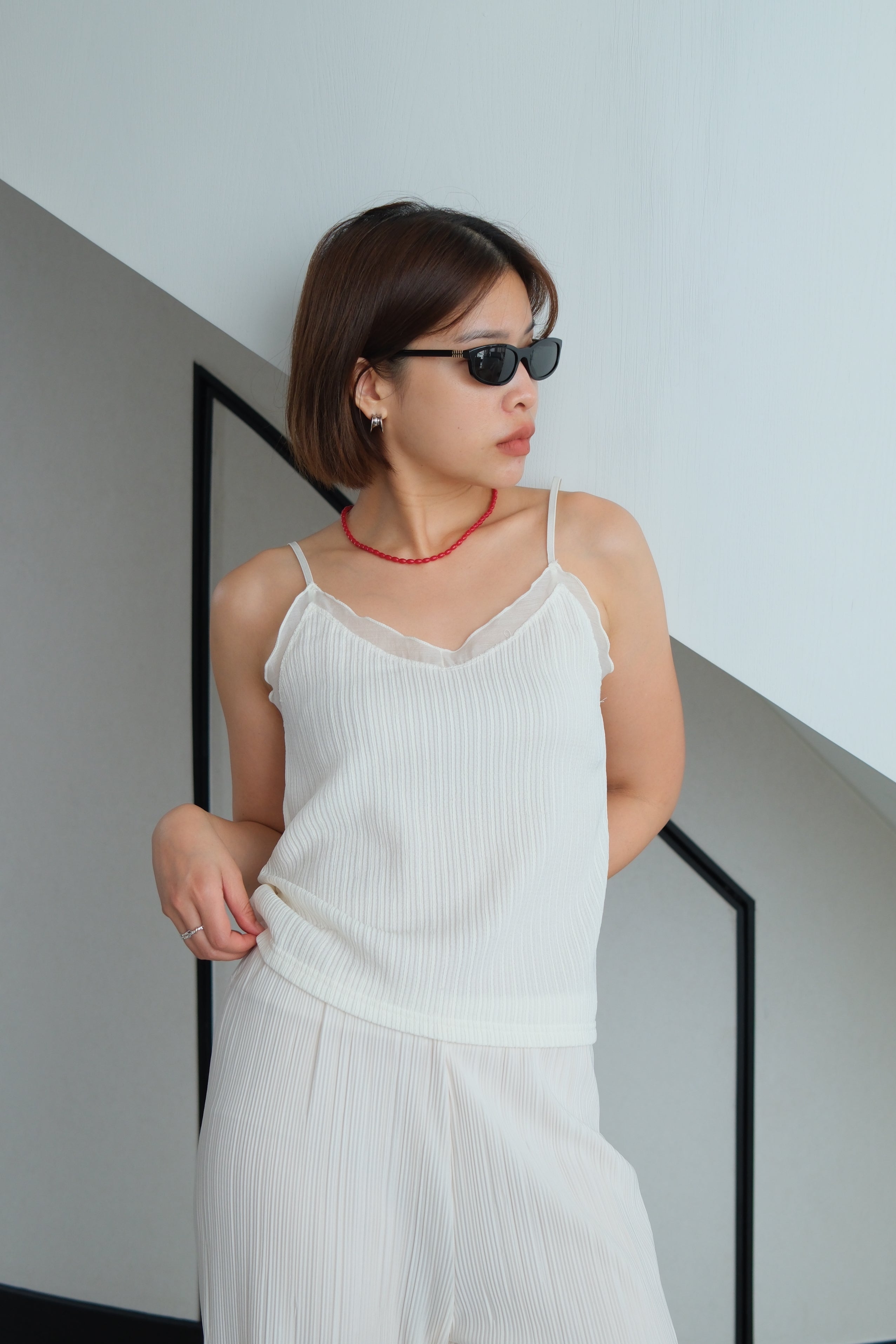 Fine-Pleat Sheer-Trim Cami