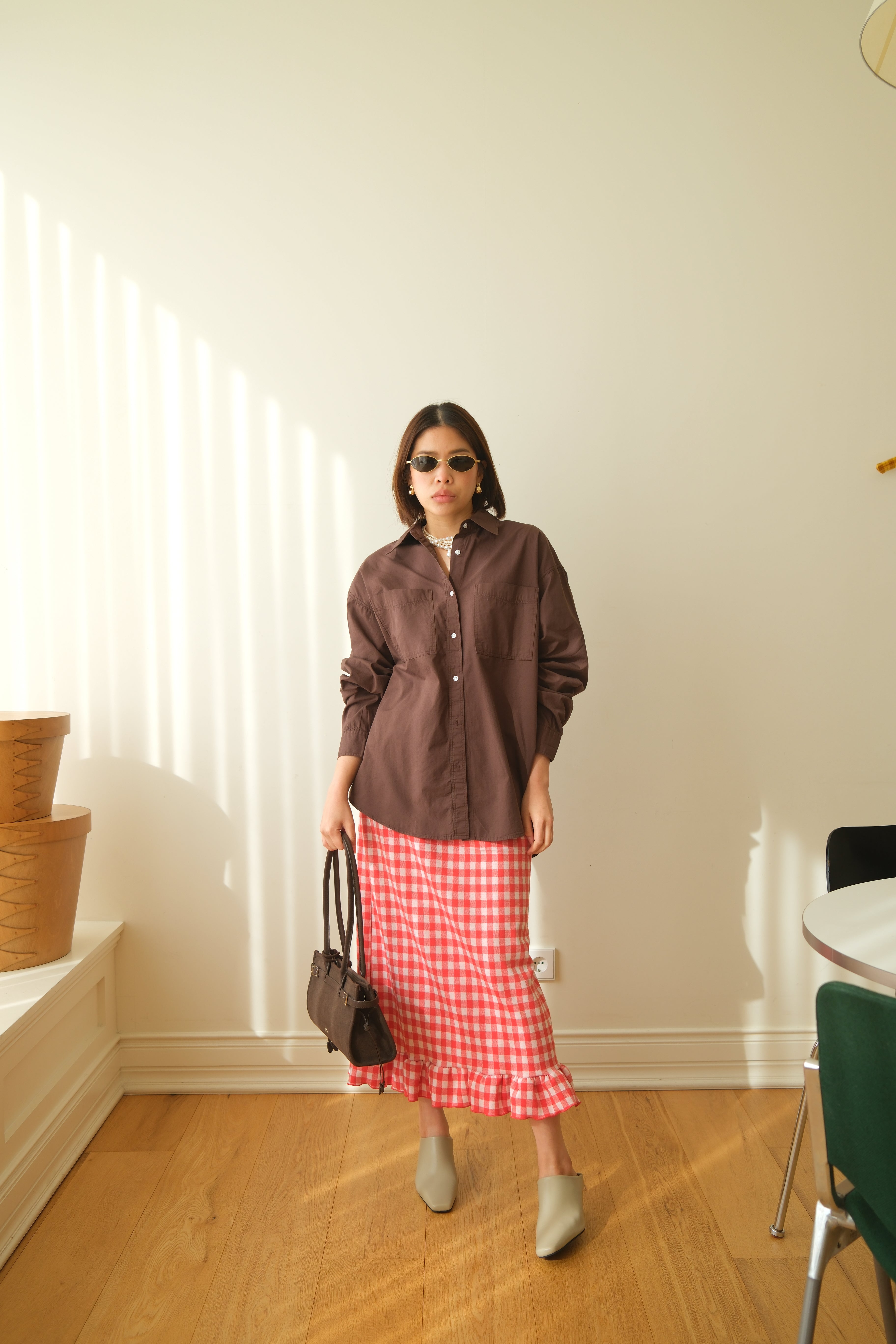 Bcn frill hem plaid knit skirt