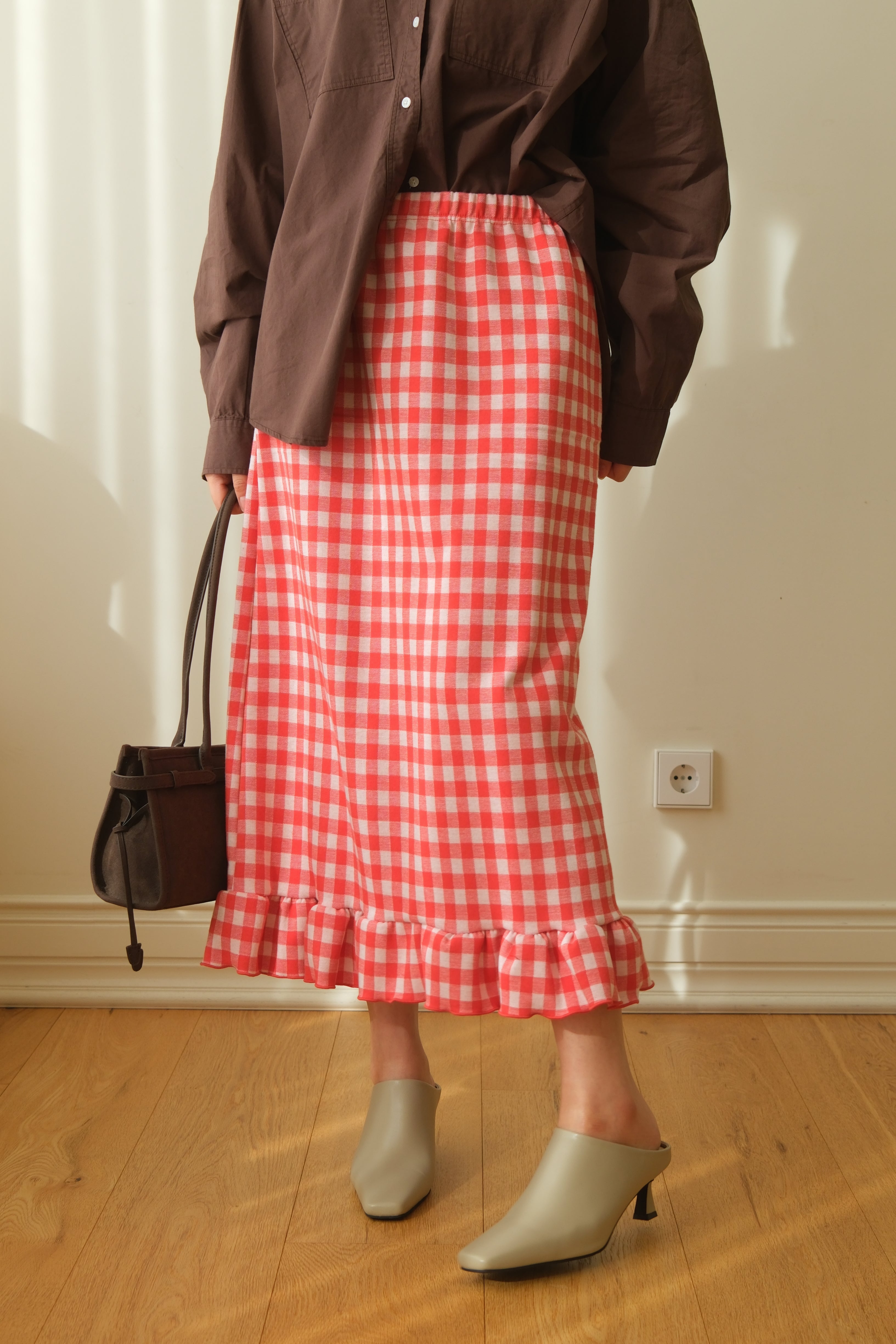 Bcn frill hem plaid knit skirt