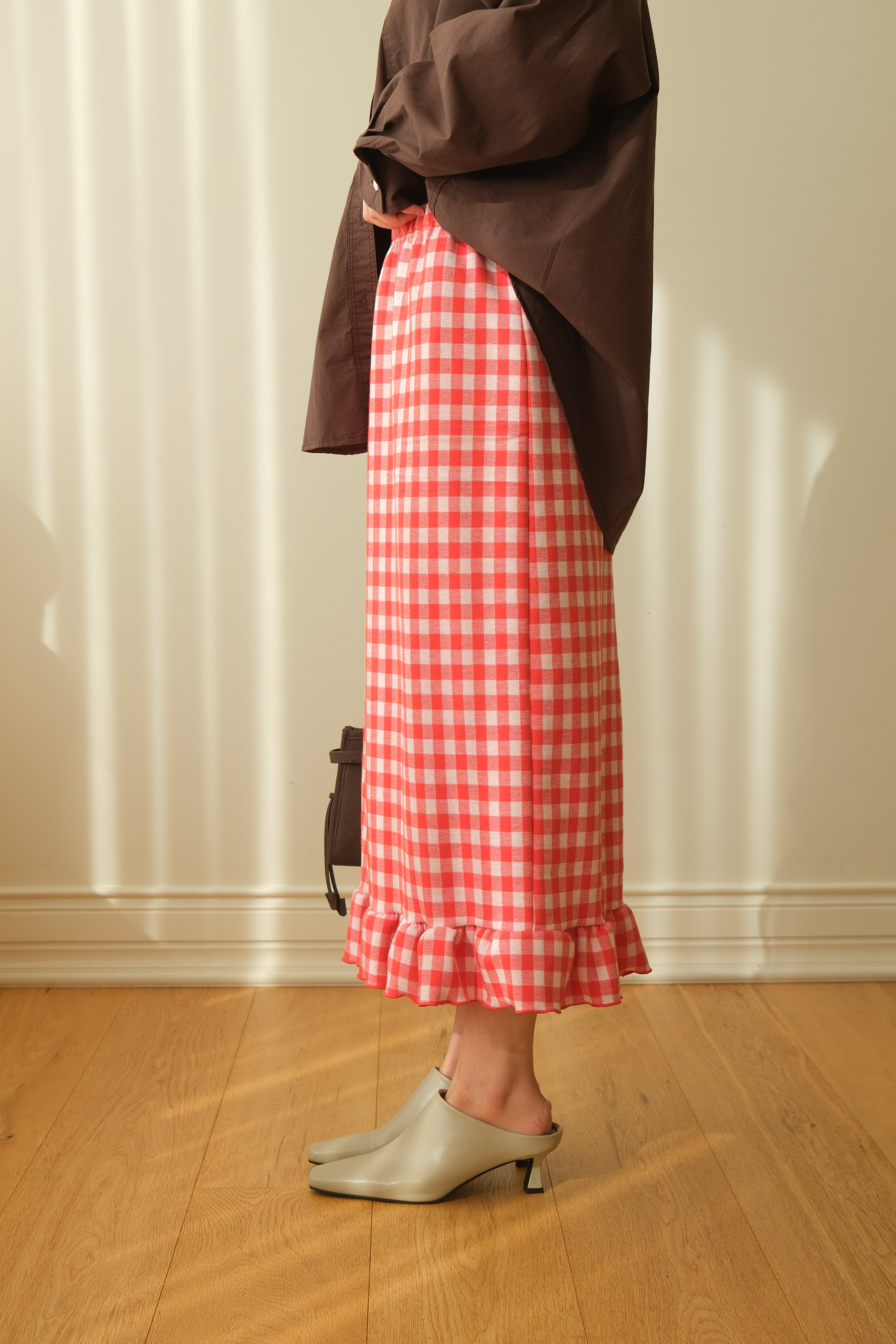 Bcn frill hem plaid knit skirt