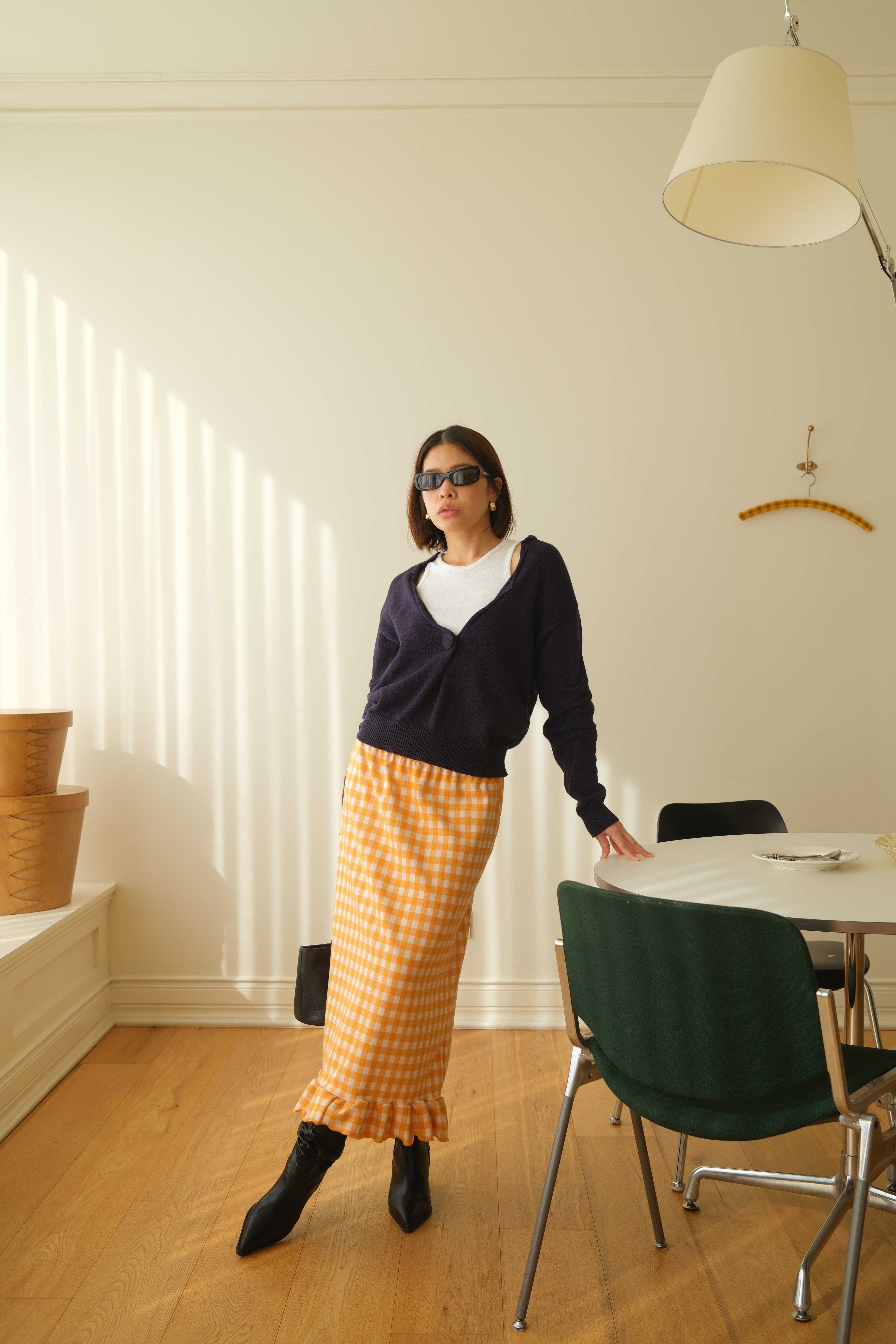 Bcn frill hem plaid knit skirt