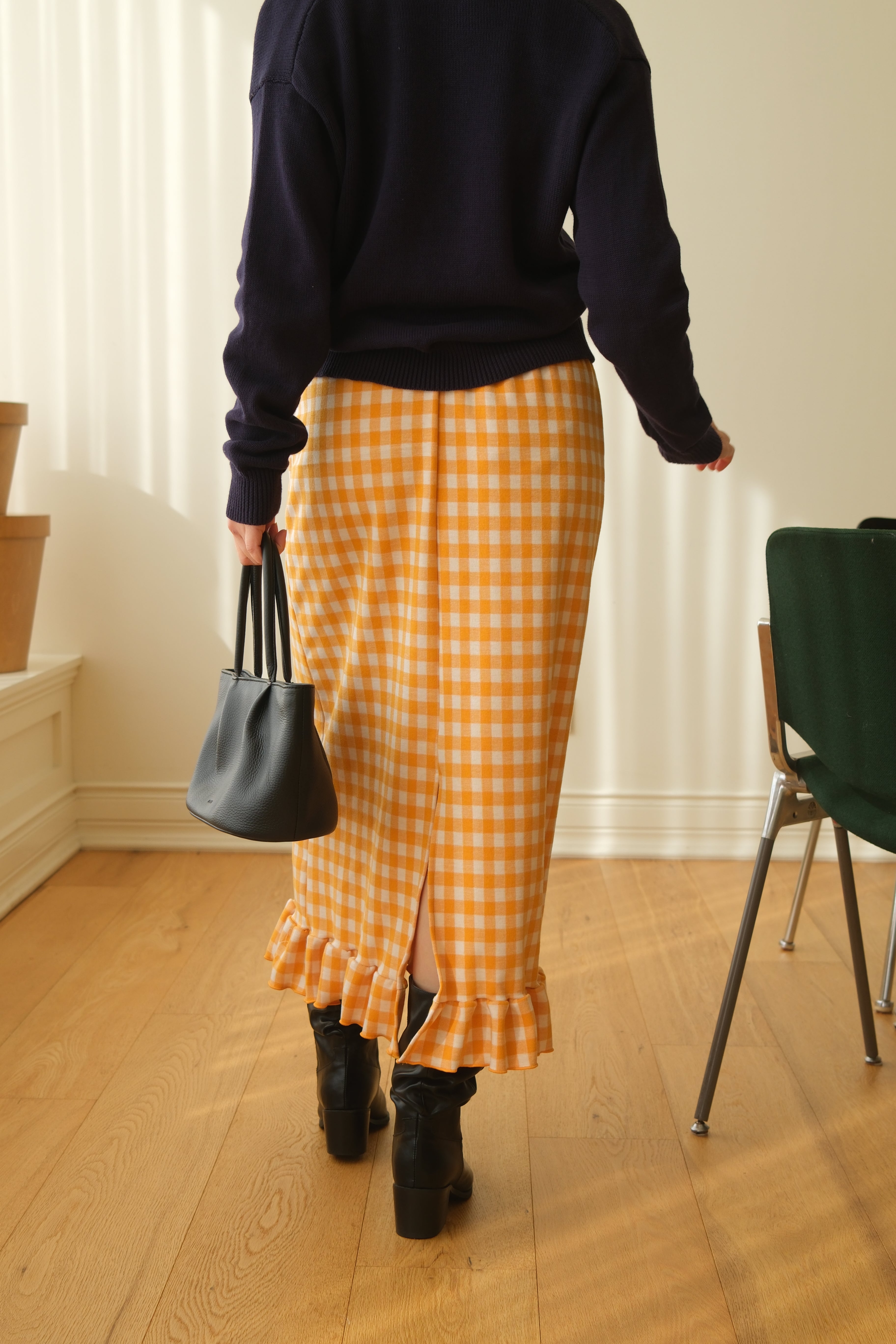 Bcn frill hem plaid knit skirt