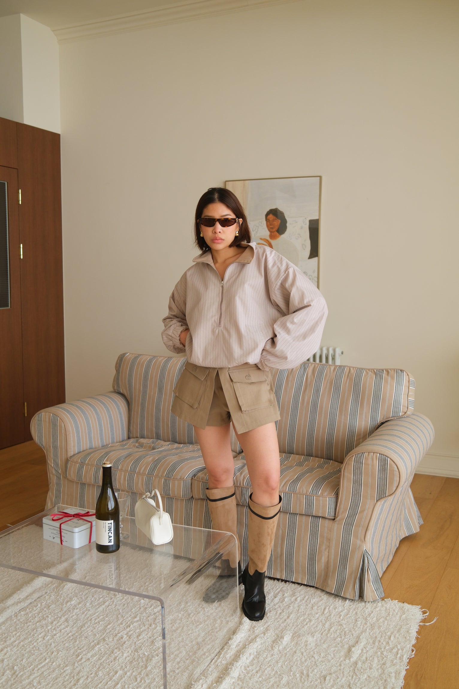 Bome stripe reversible zip-up jumper