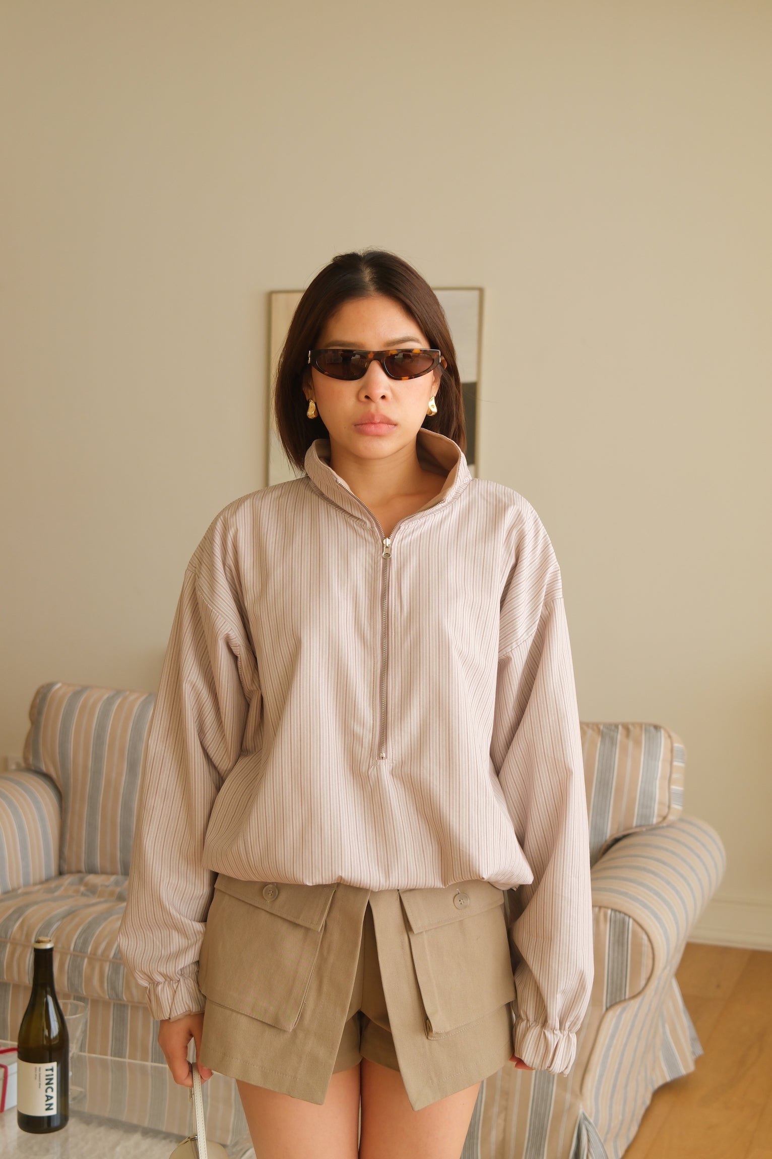 Bome stripe reversible zip-up jumper