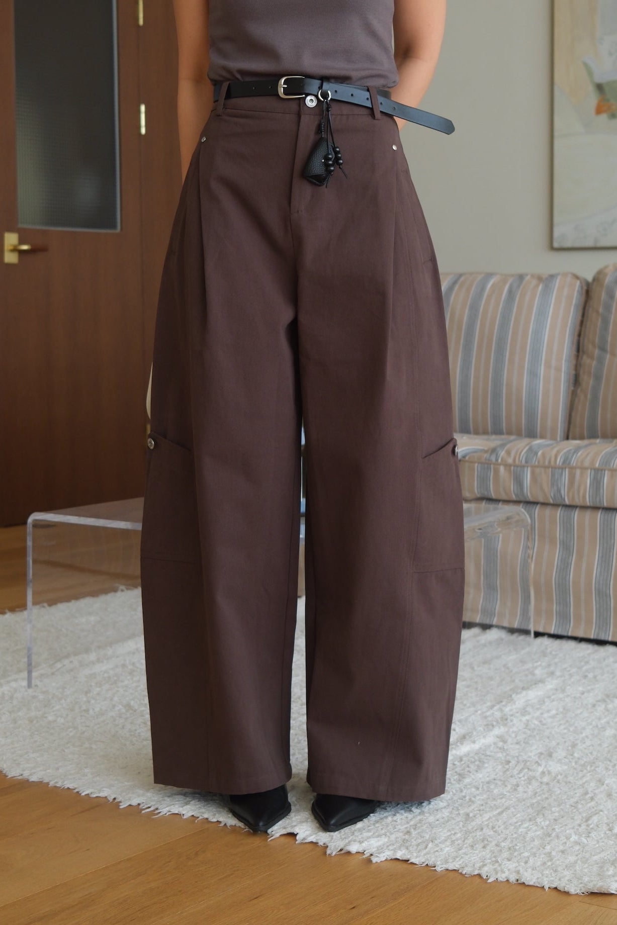 Linda high-rise side pocket curved pants (belt set)