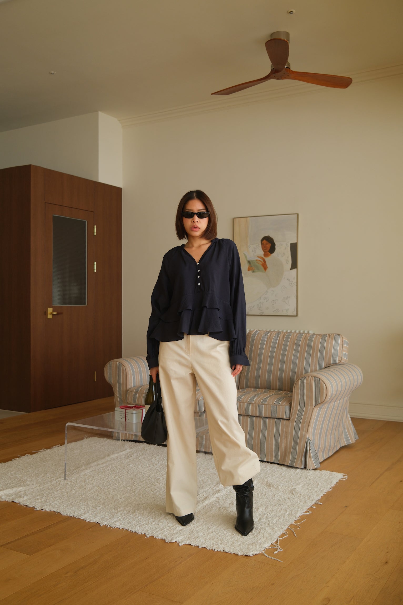 frill hem crop blouse