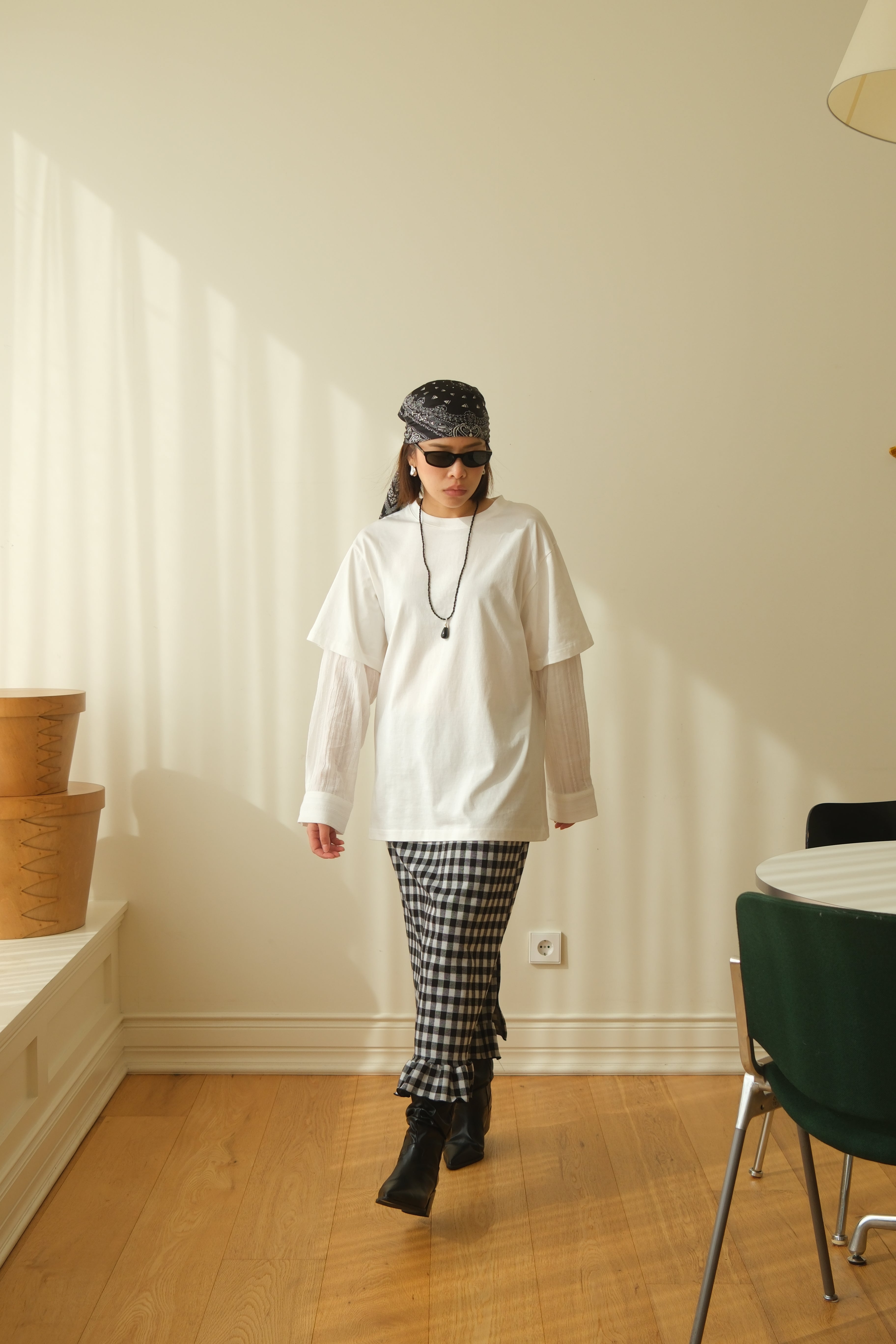 Bcn frill hem plaid knit skirt