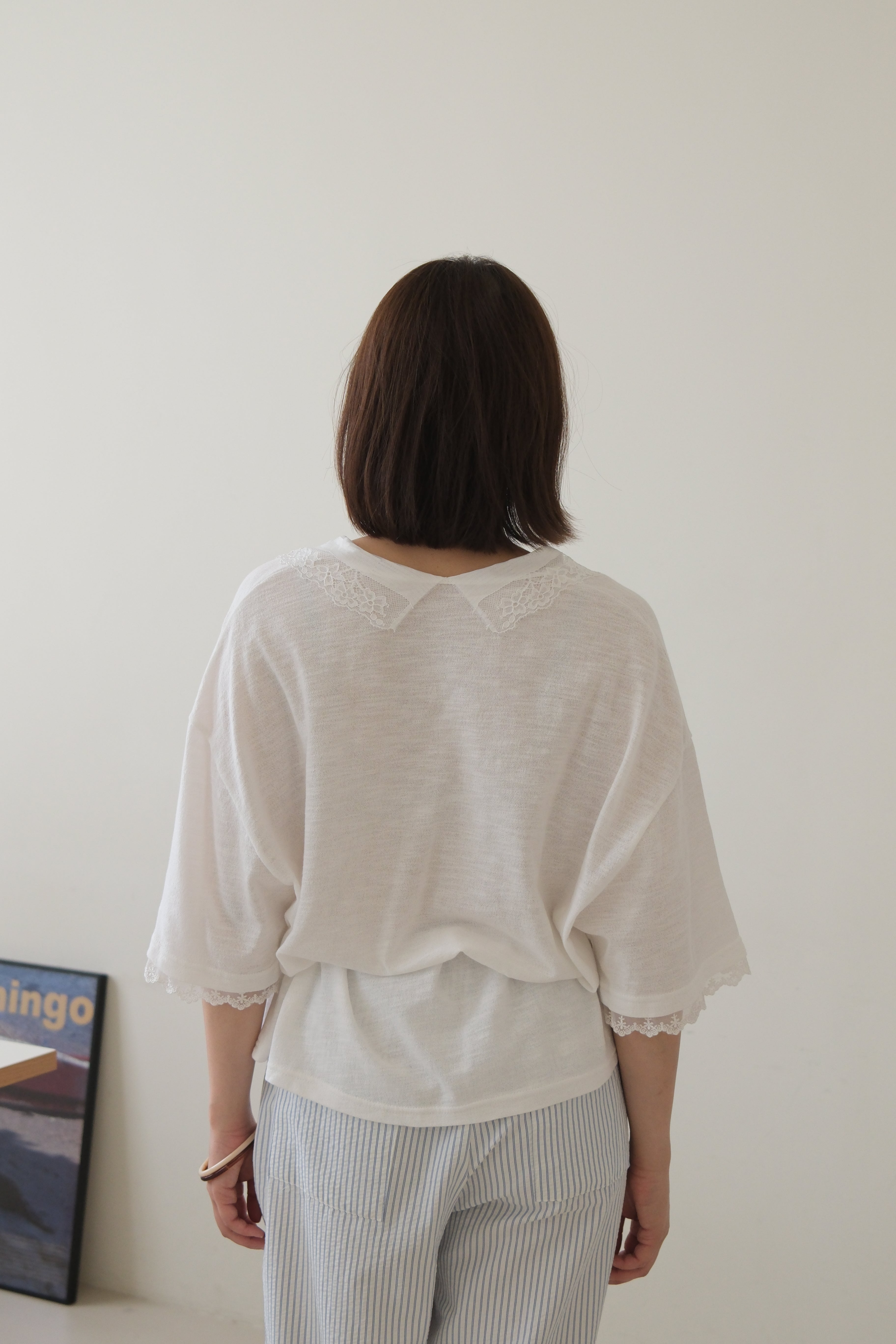 Lace collar soft boxy polo tee