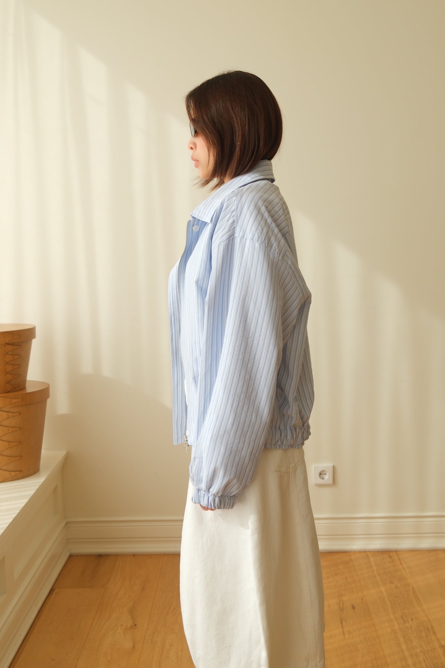 Spring striped zip-up bomber jacket