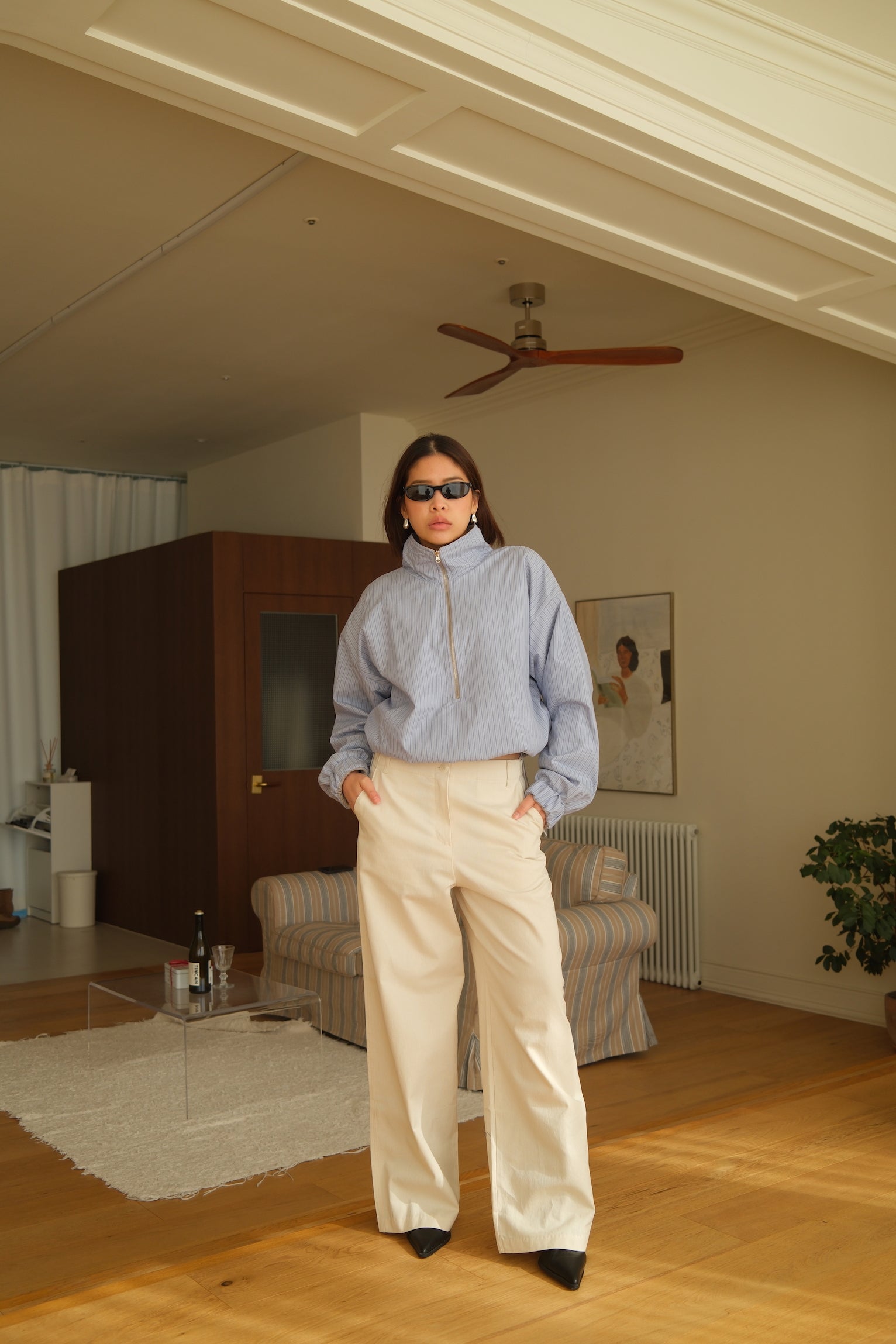 Bome stripe reversible zip-up jumper