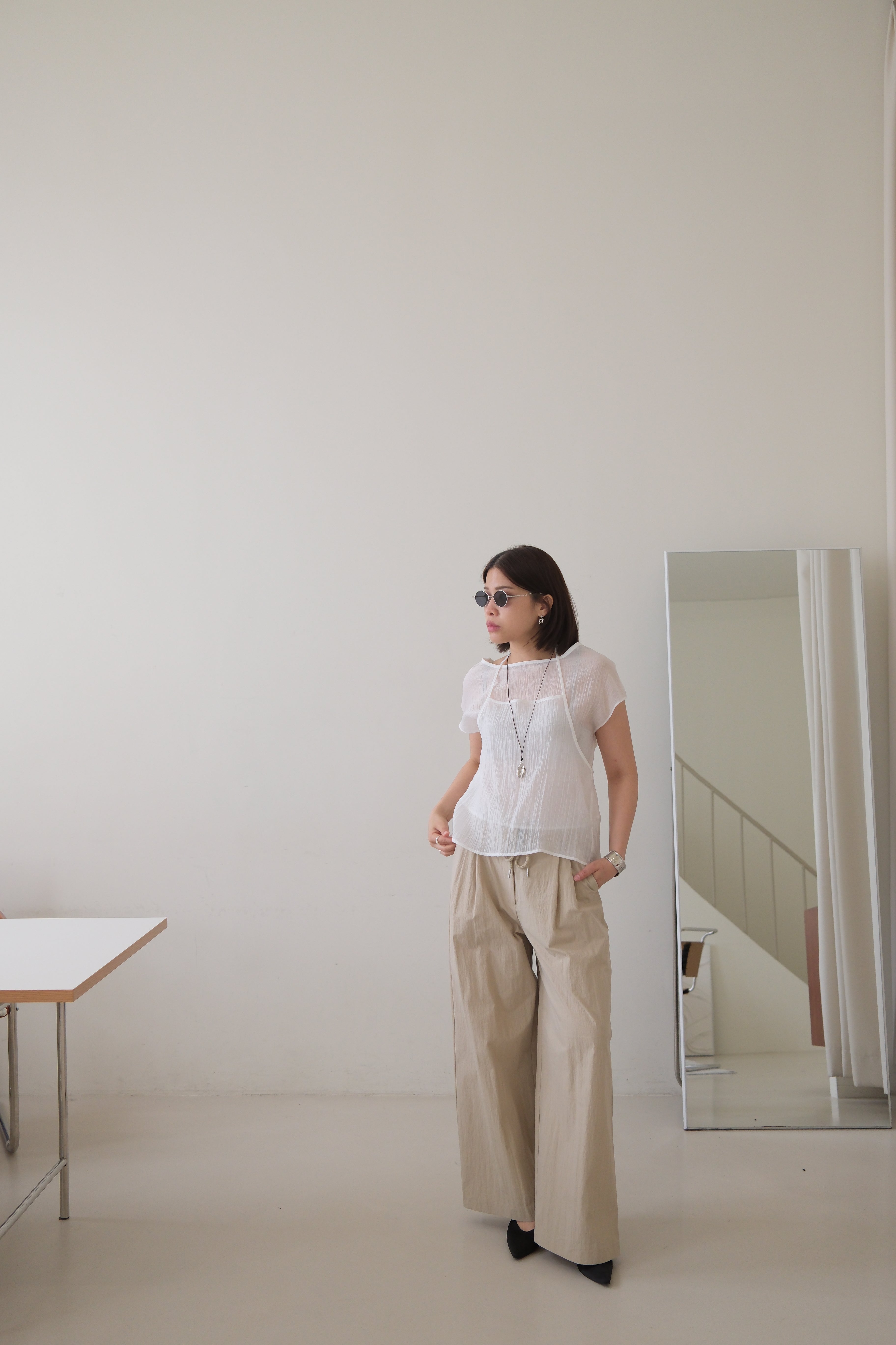 Ripple sheer double layered blouse