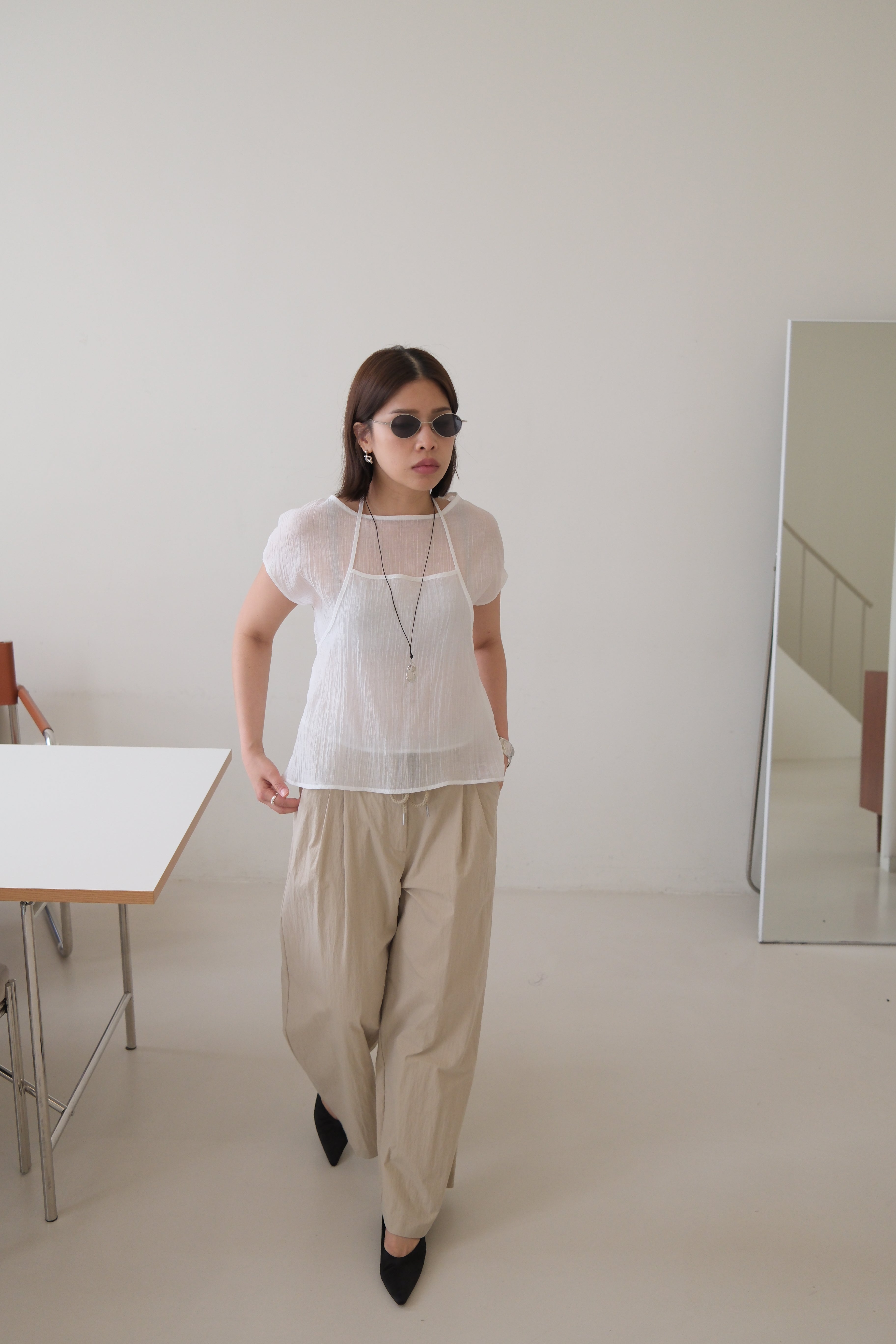 Ripple sheer double layered blouse