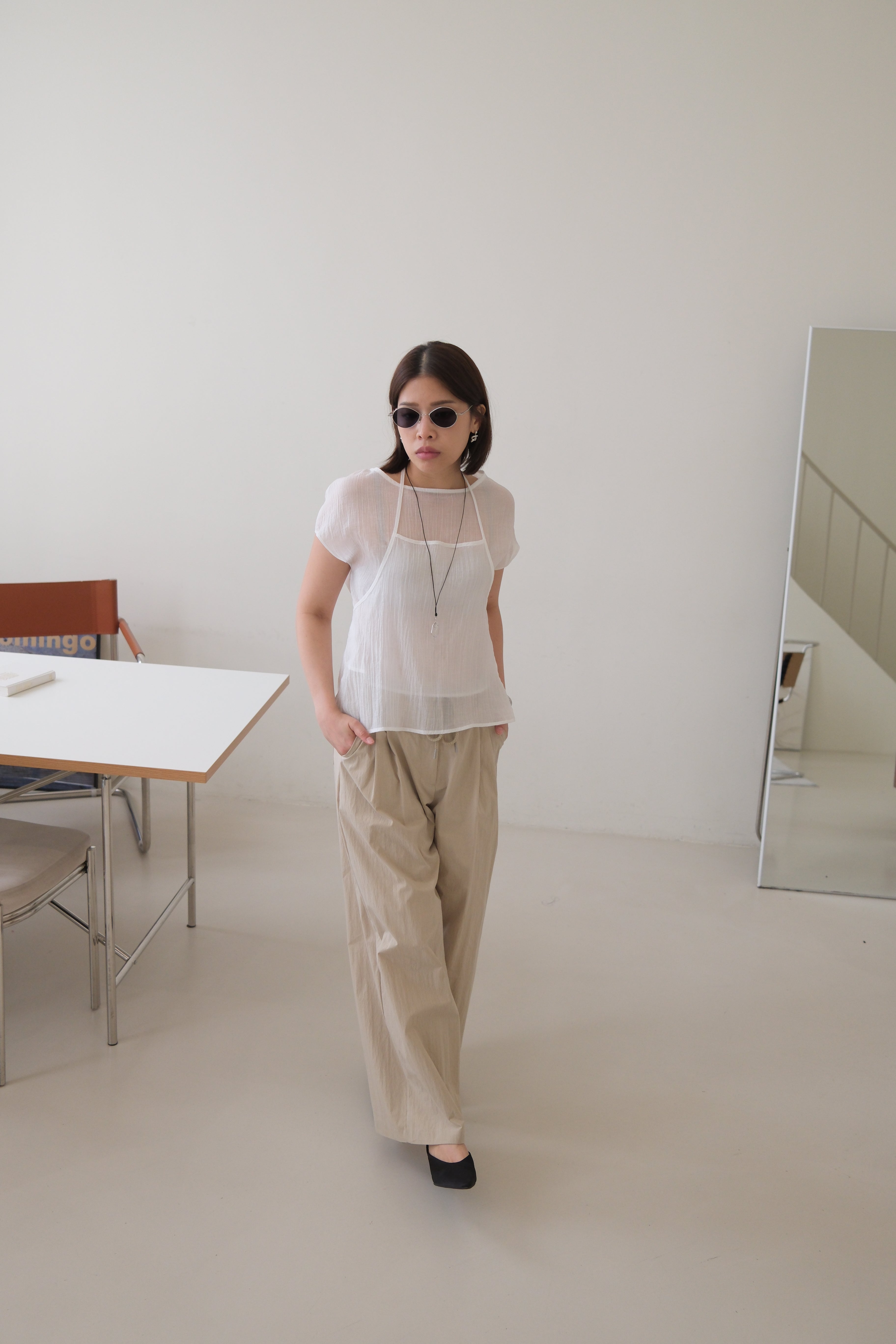 Ripple sheer double layered blouse