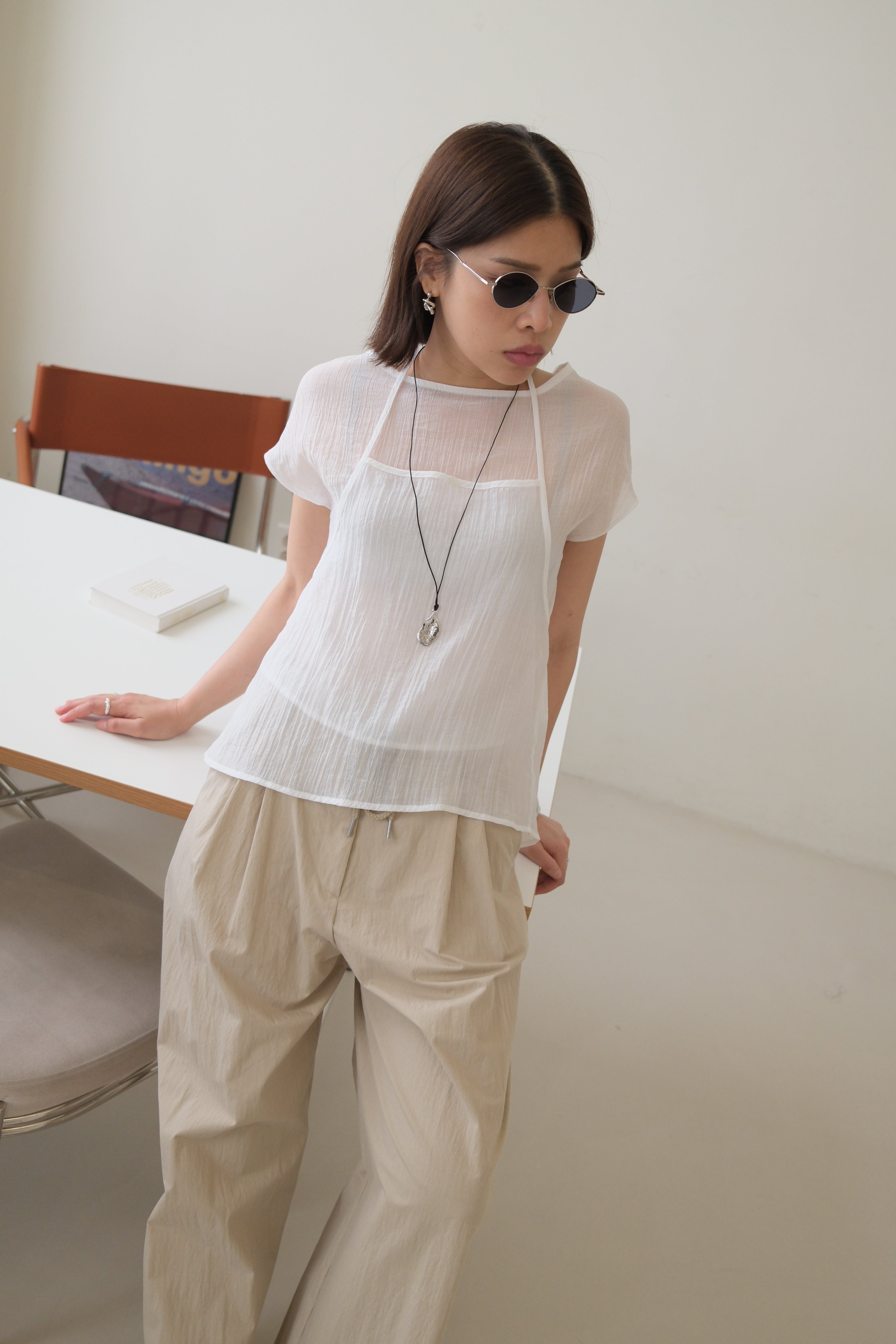 Ripple sheer double layered blouse