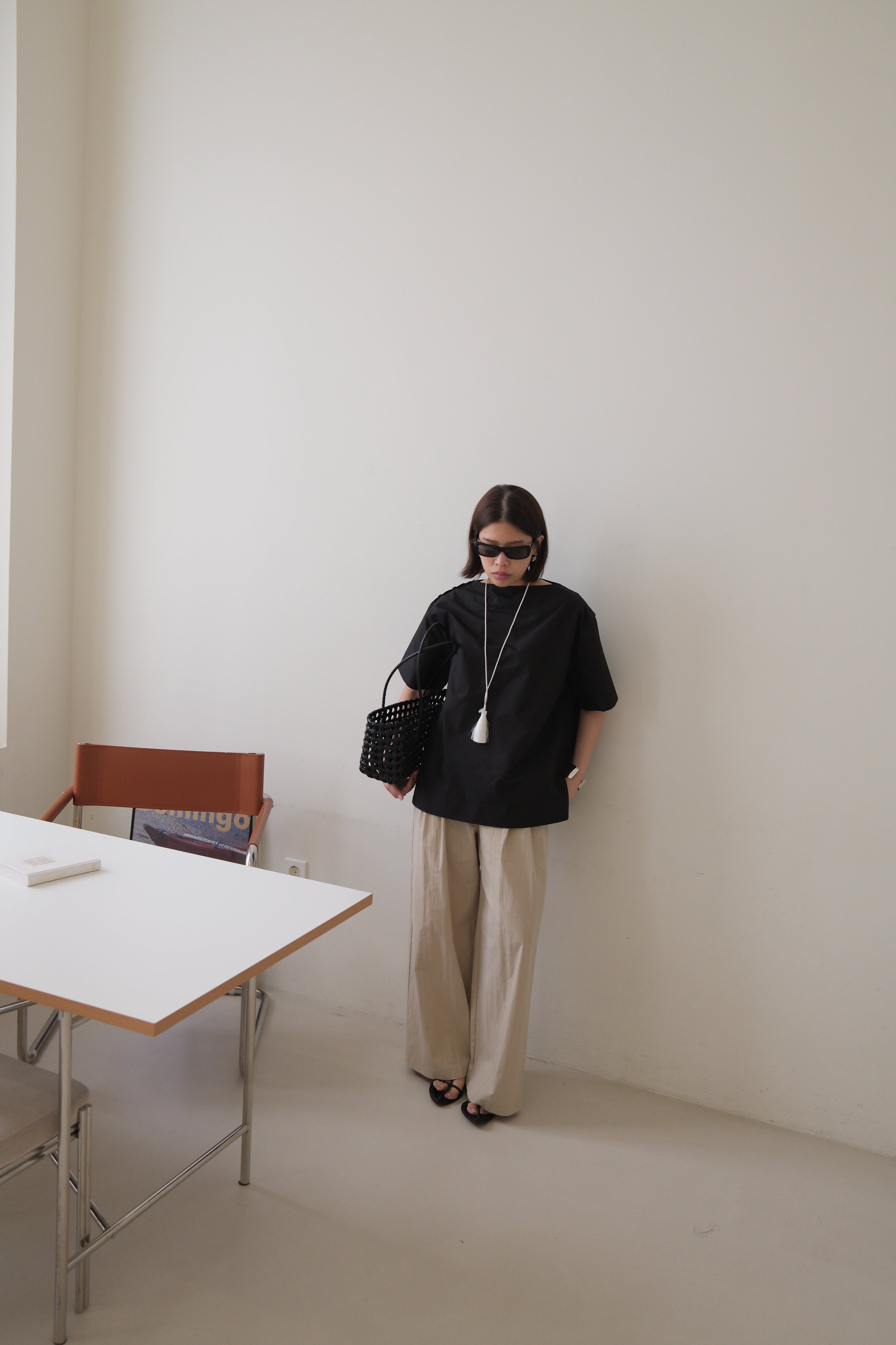 boat neck short-sleeve blouse