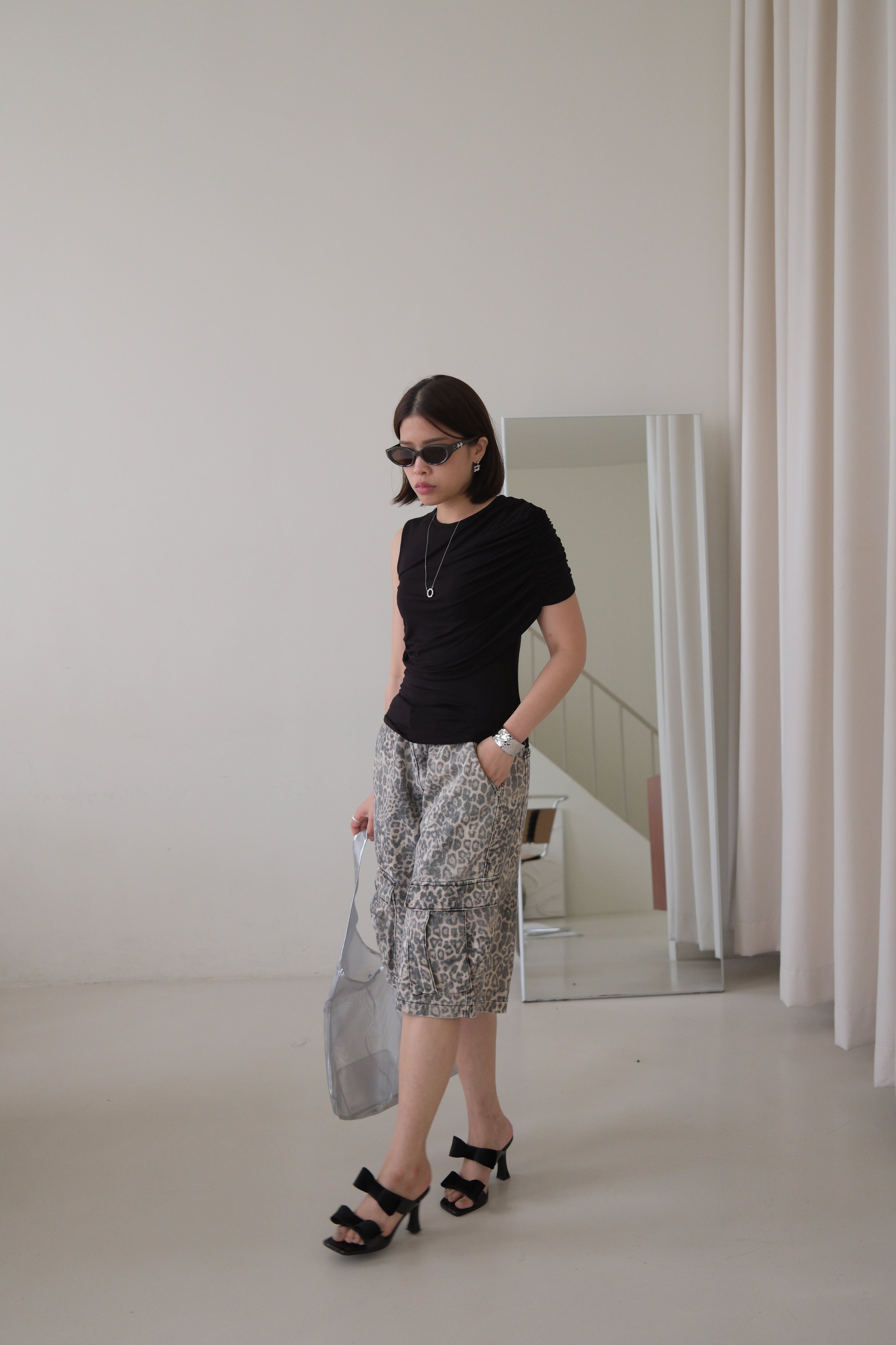 Leopard cargo pocket shorts