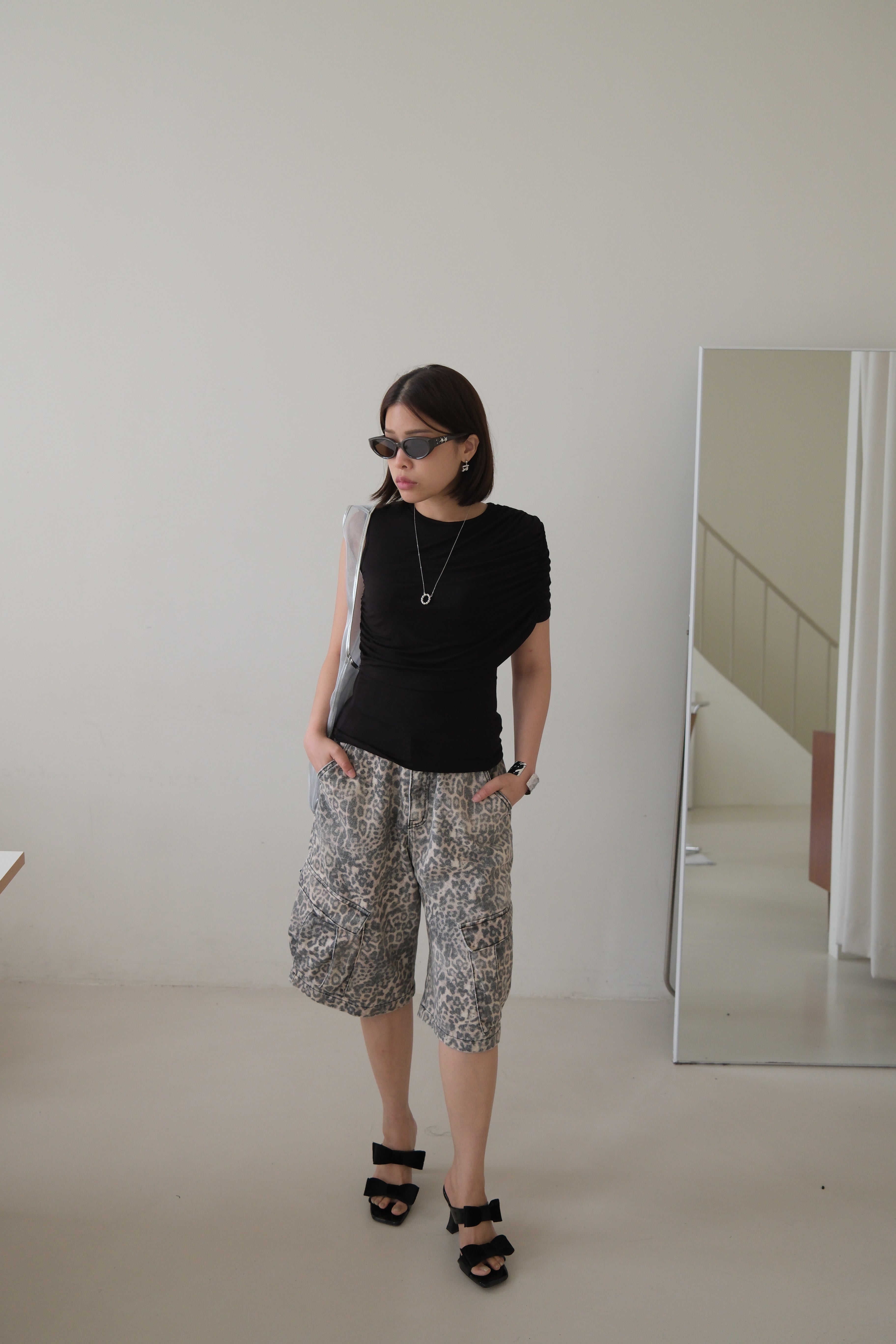 Leopard cargo pocket shorts