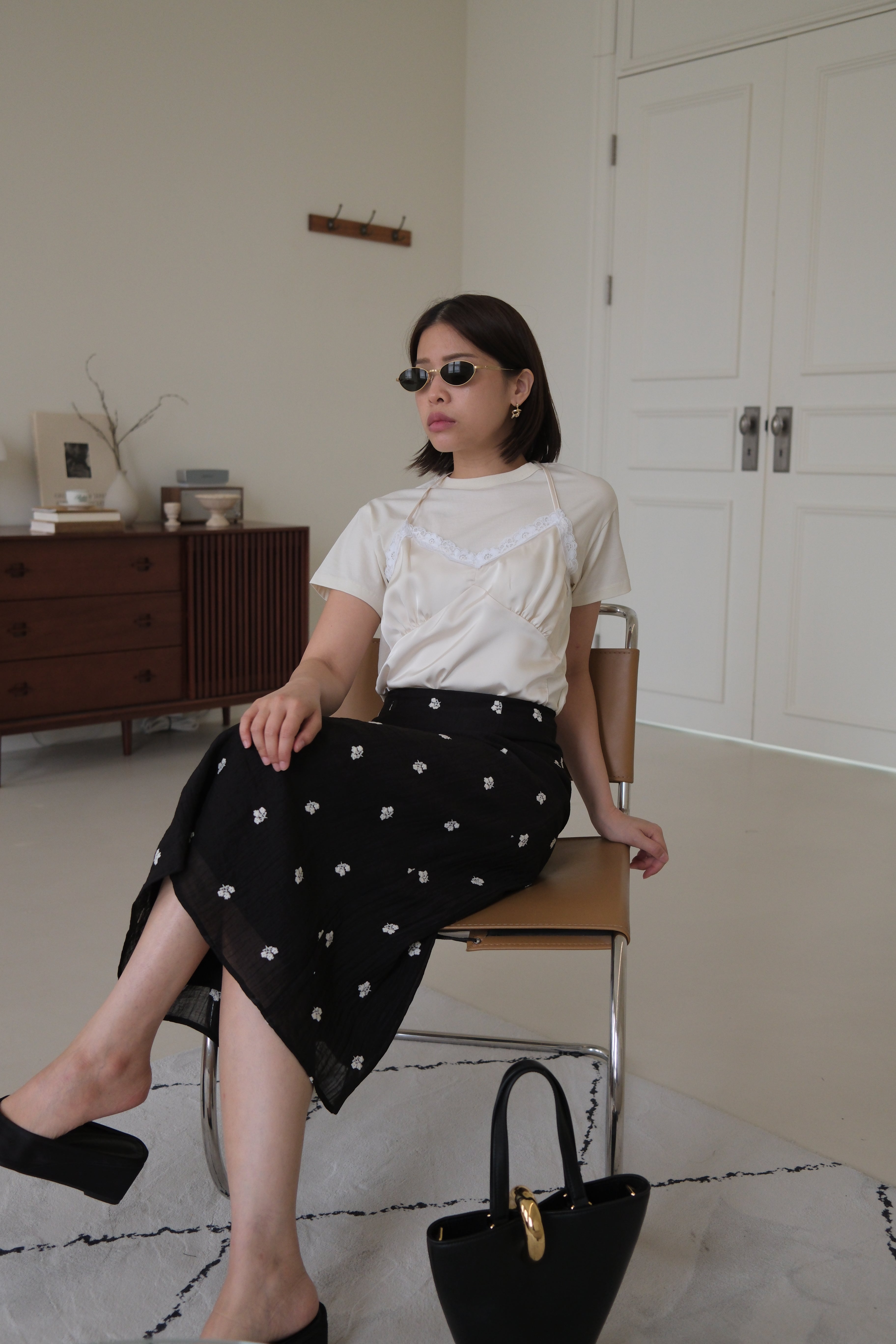 flora embroidered sheer pencil skirt