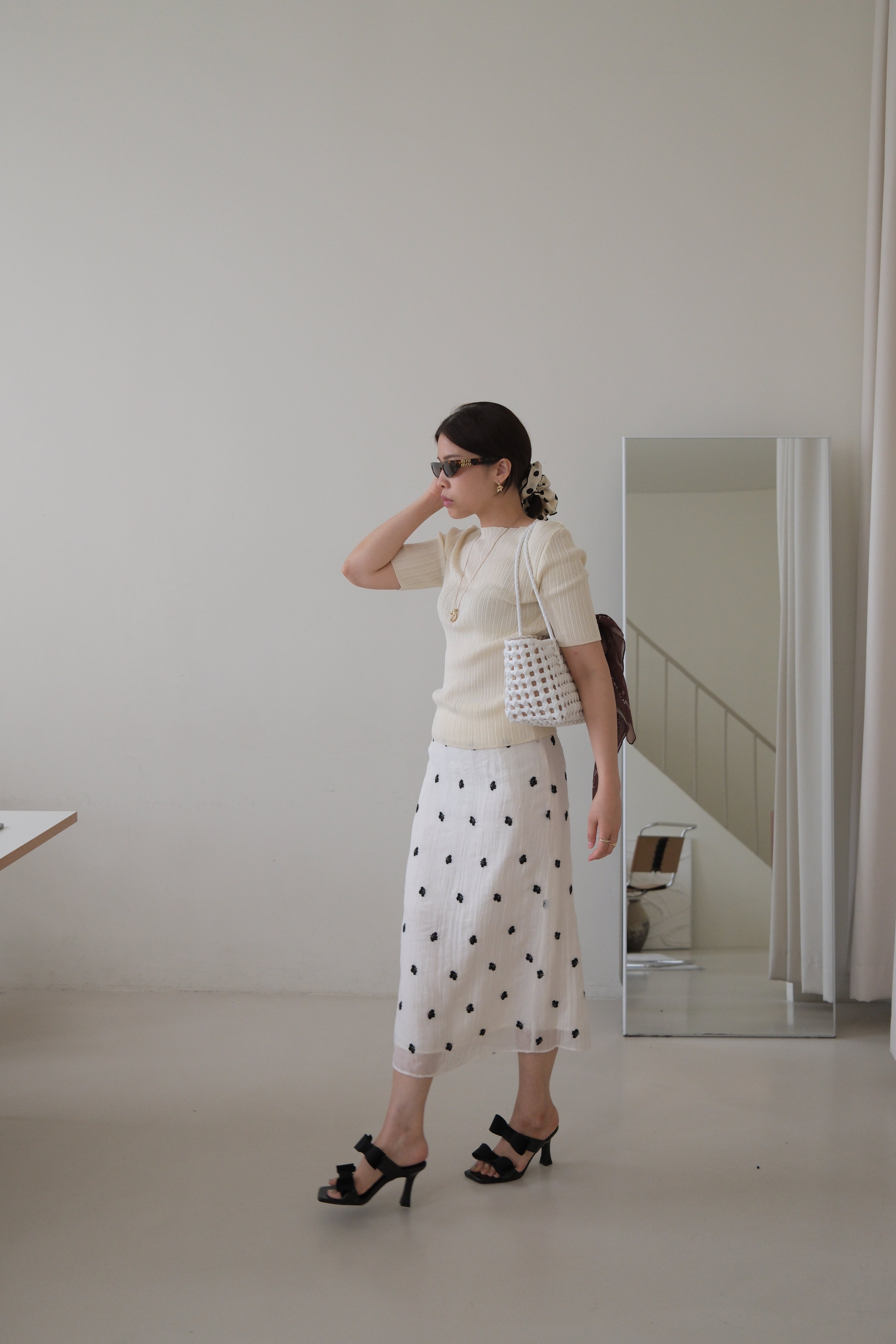 flora embroidered sheer pencil skirt