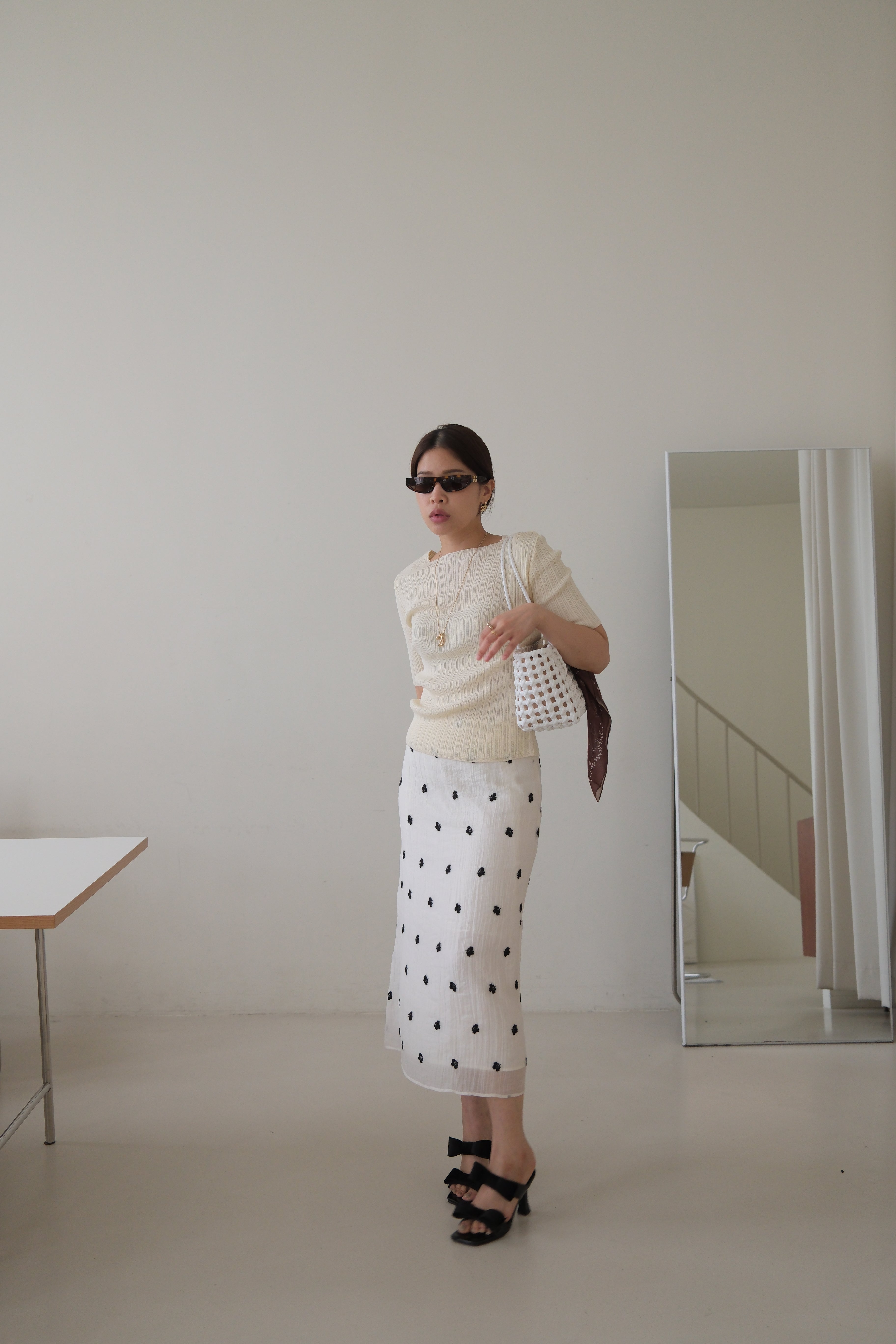 flora embroidered sheer pencil skirt