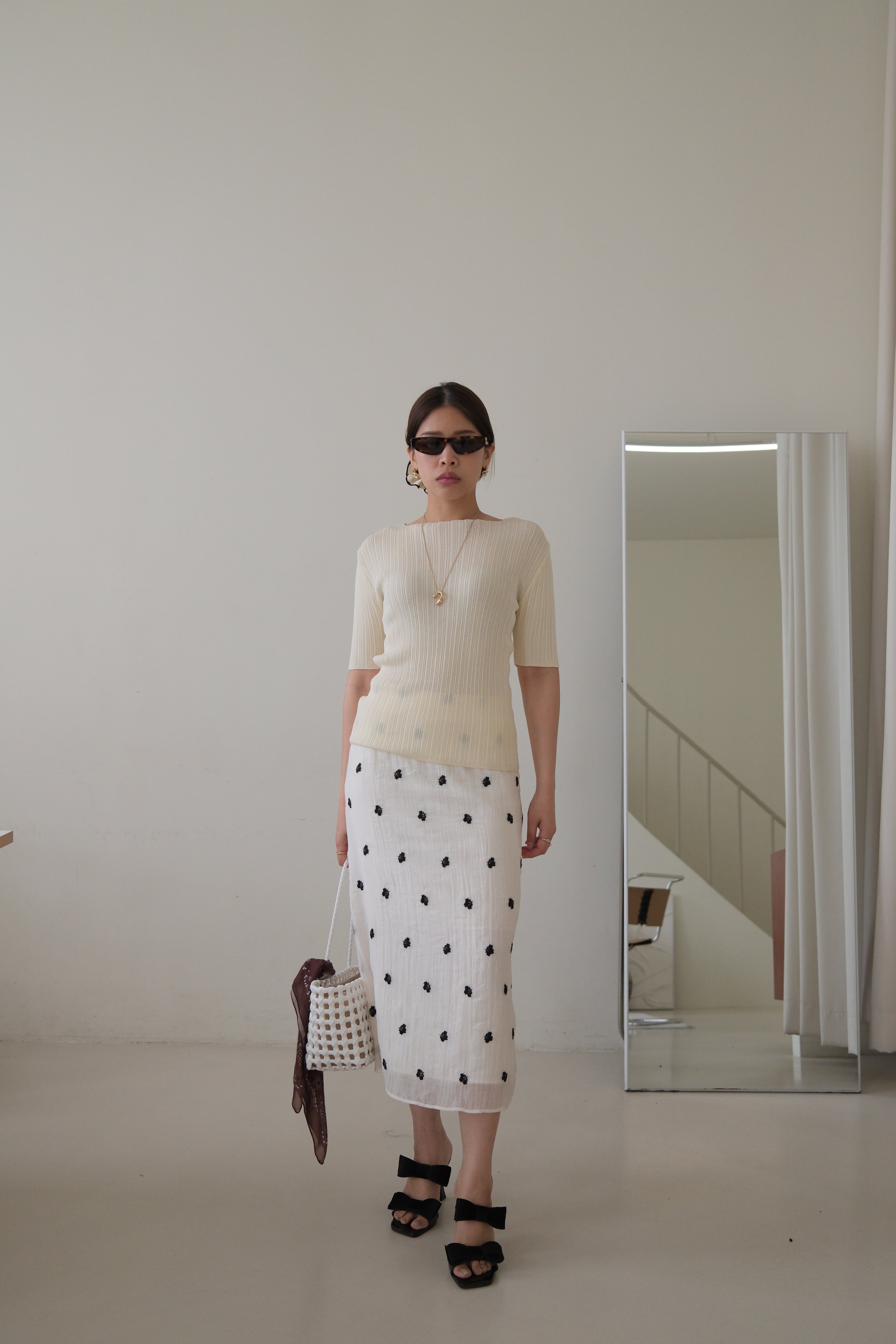 flora embroidered sheer pencil skirt