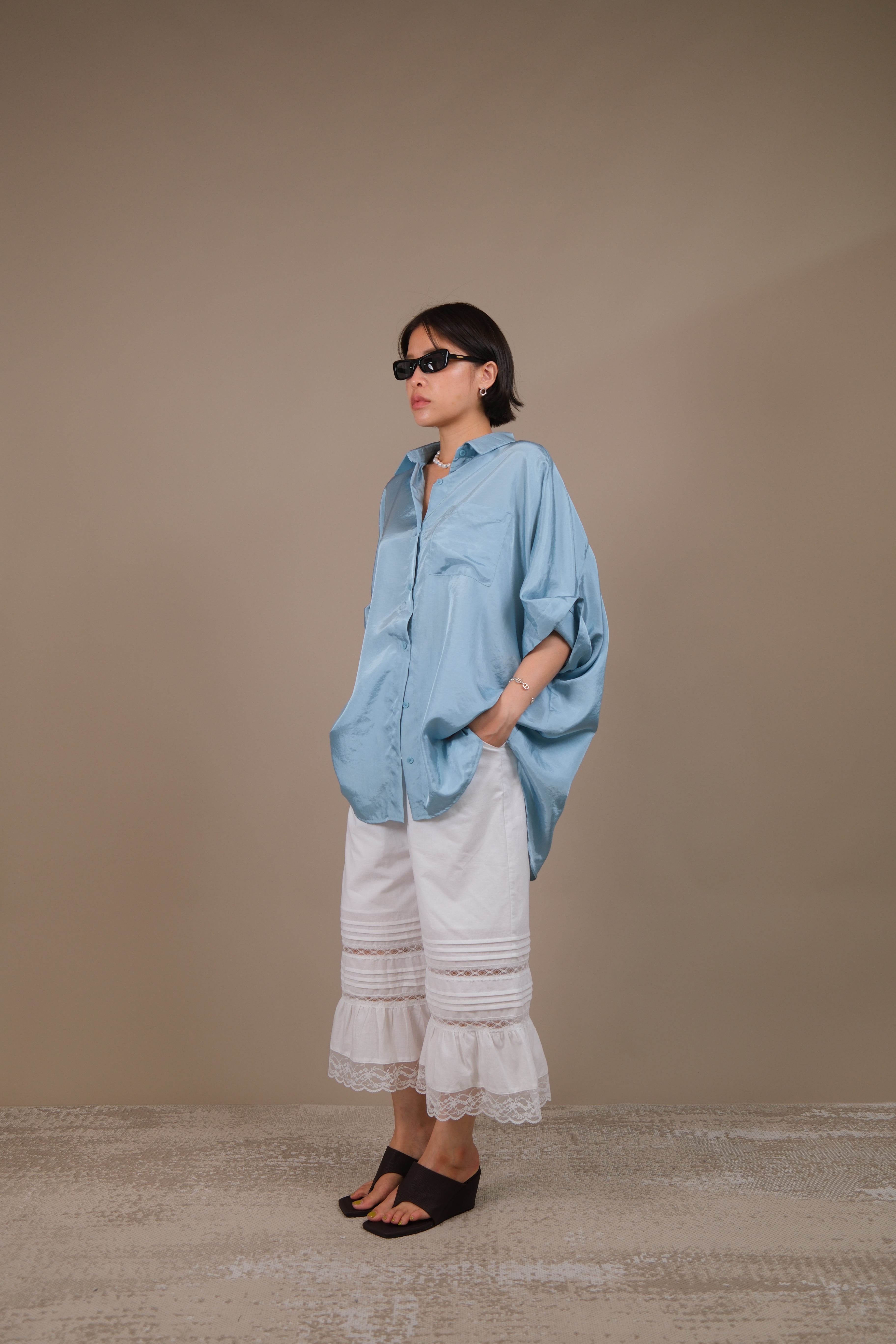 Maui Lace-Trim Ruffle Hem Pants