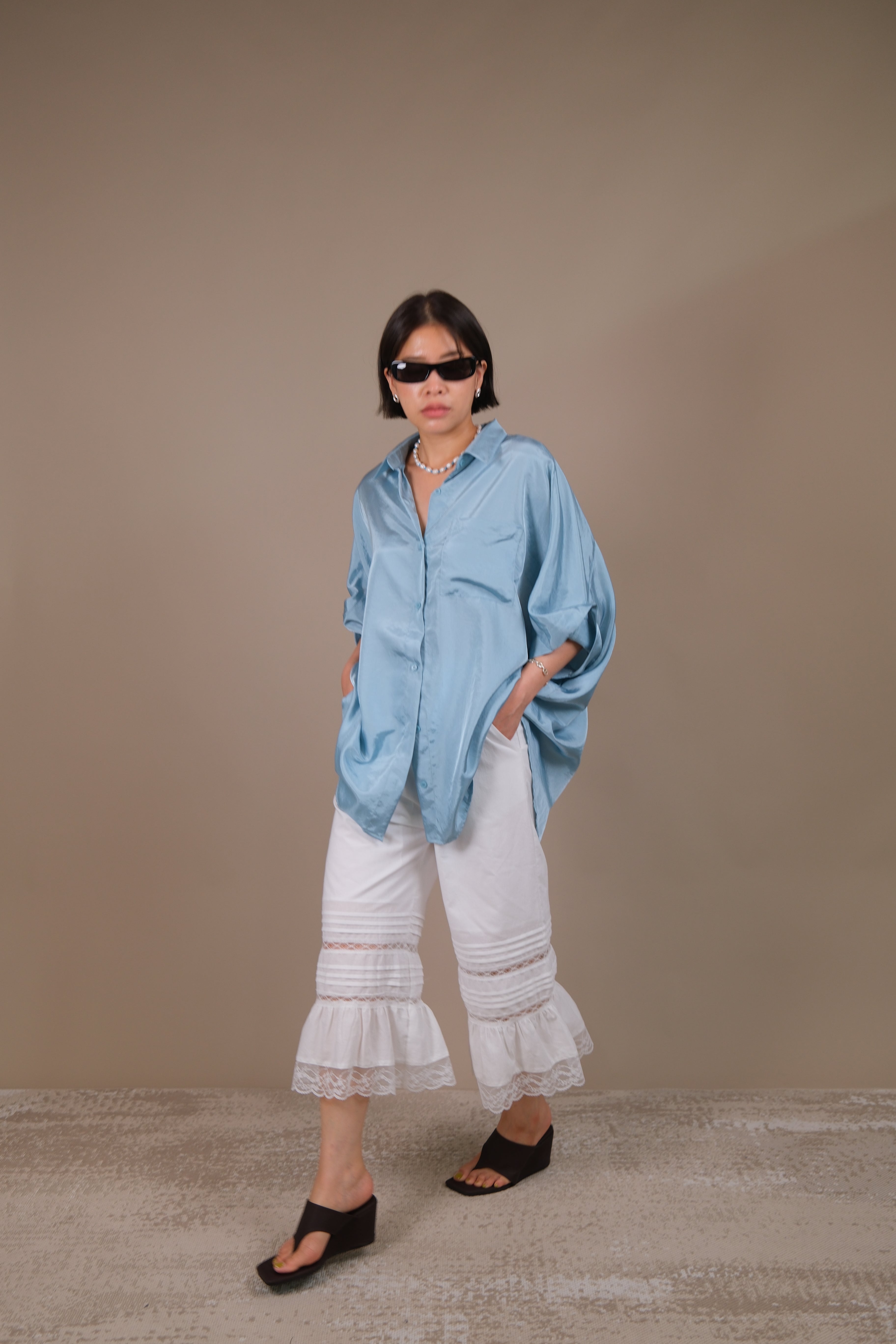 Maui Lace-Trim Ruffle Hem Pants