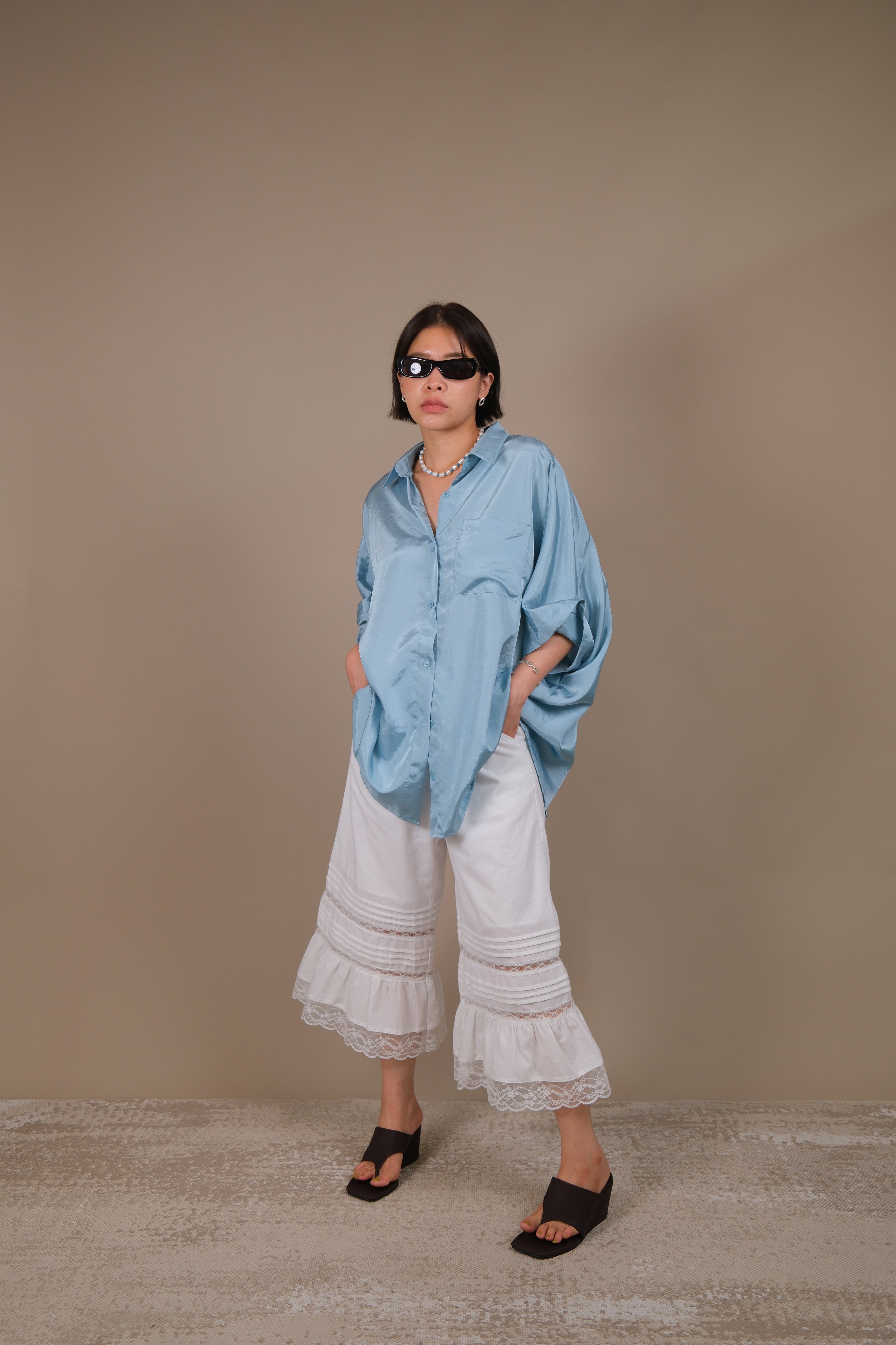 Maui Lace-Trim Ruffle Hem Pants
