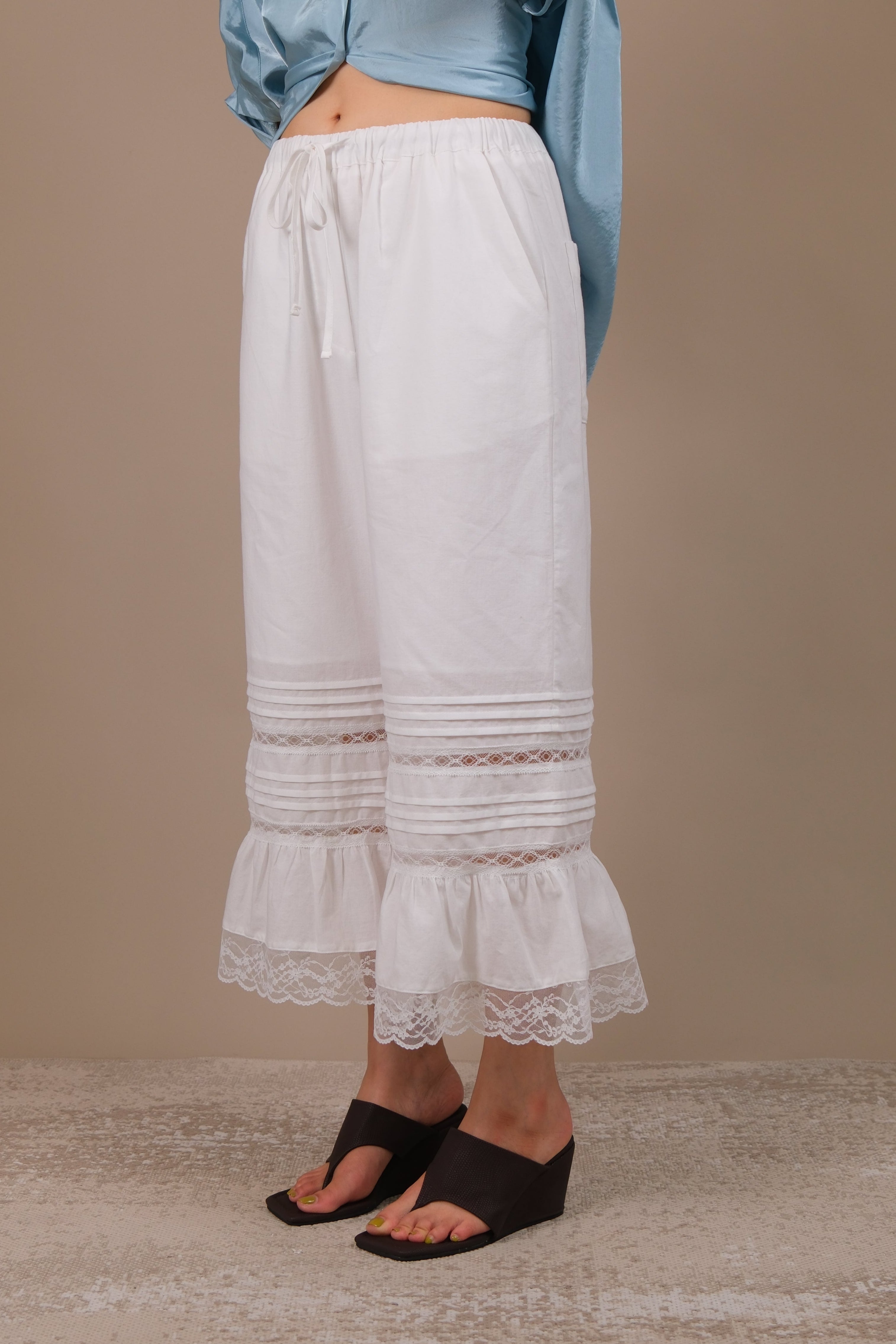 Maui Lace-Trim Ruffle Hem Pants