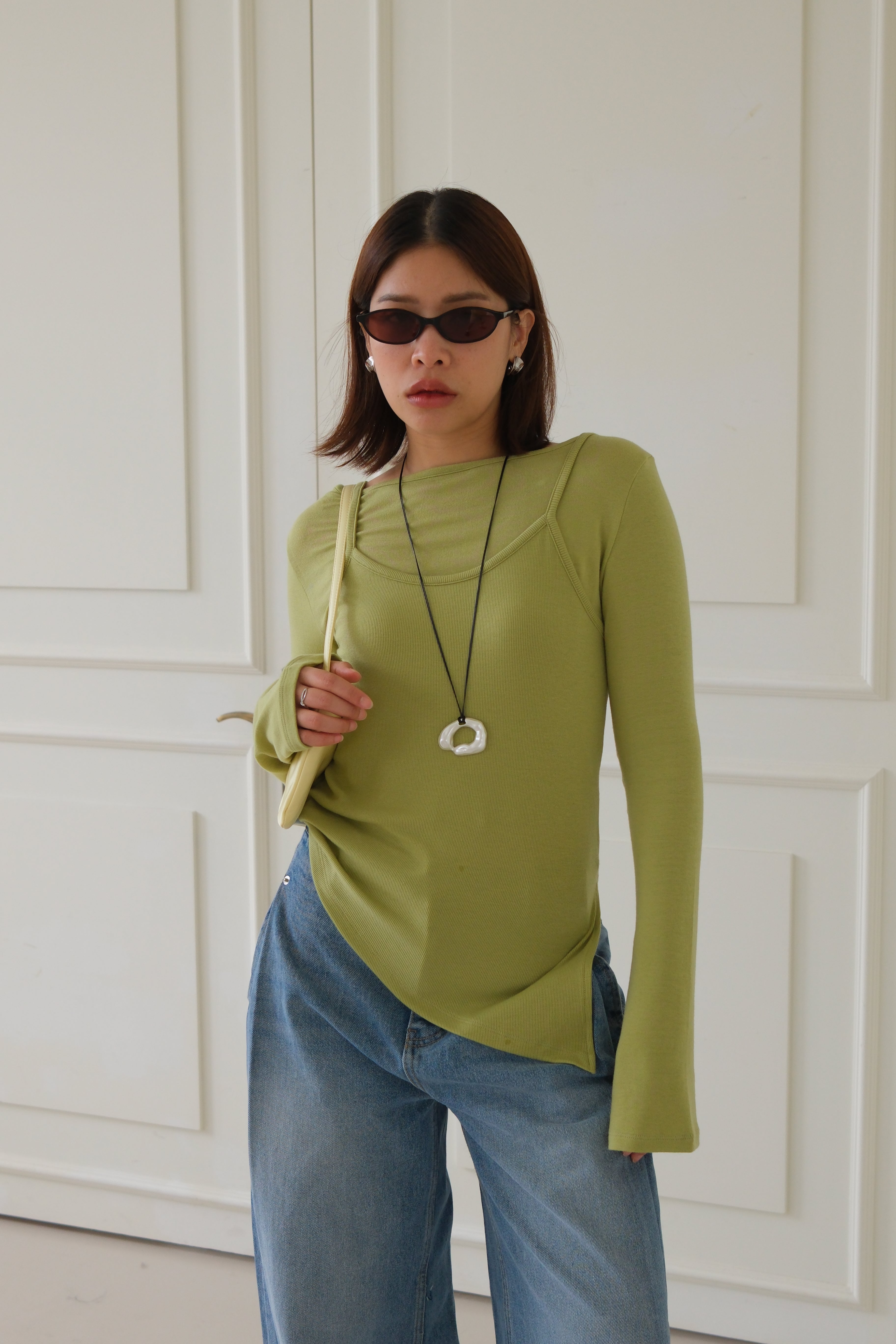 double layer unbalance long-sleeve tee