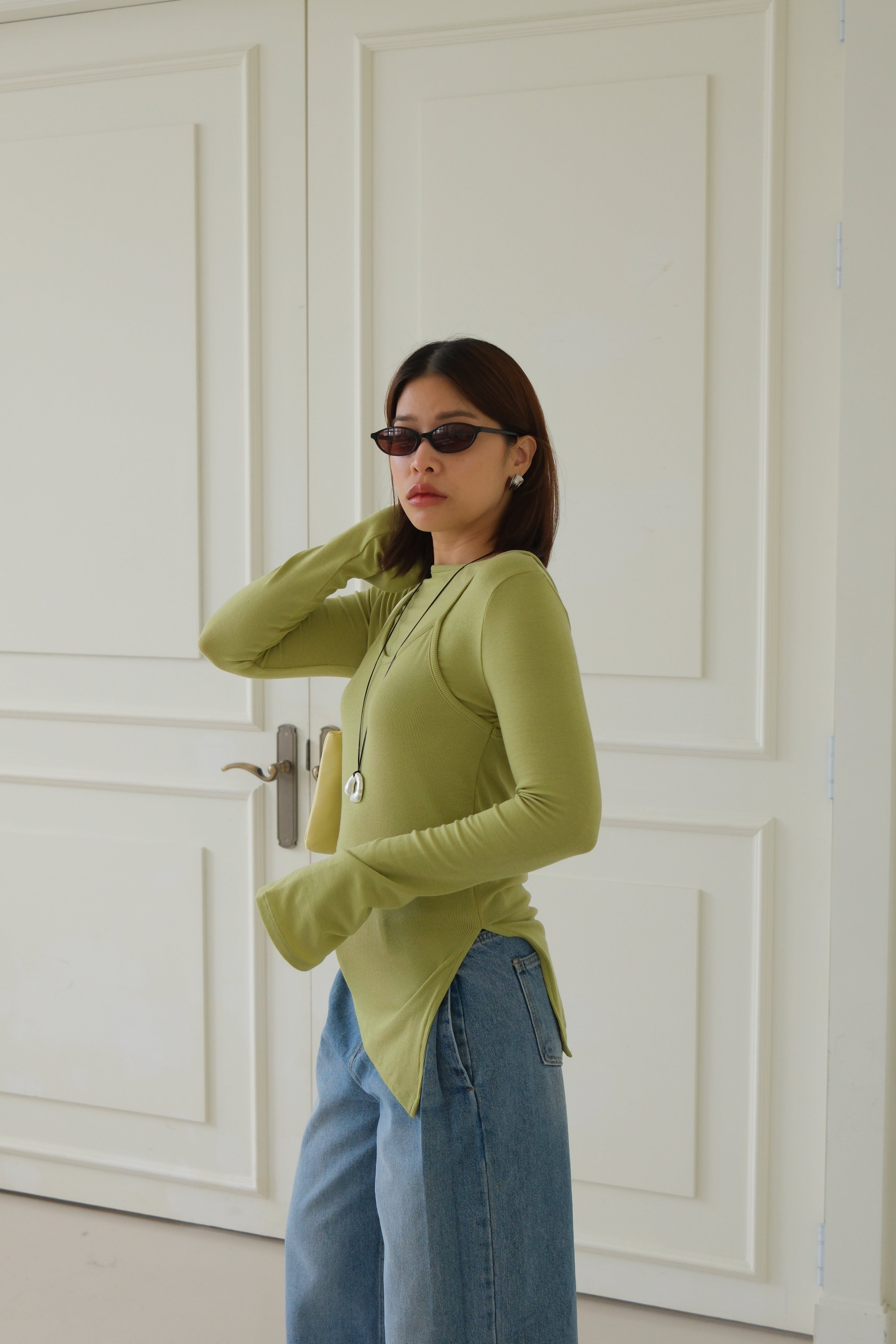 double layer unbalance long-sleeve tee