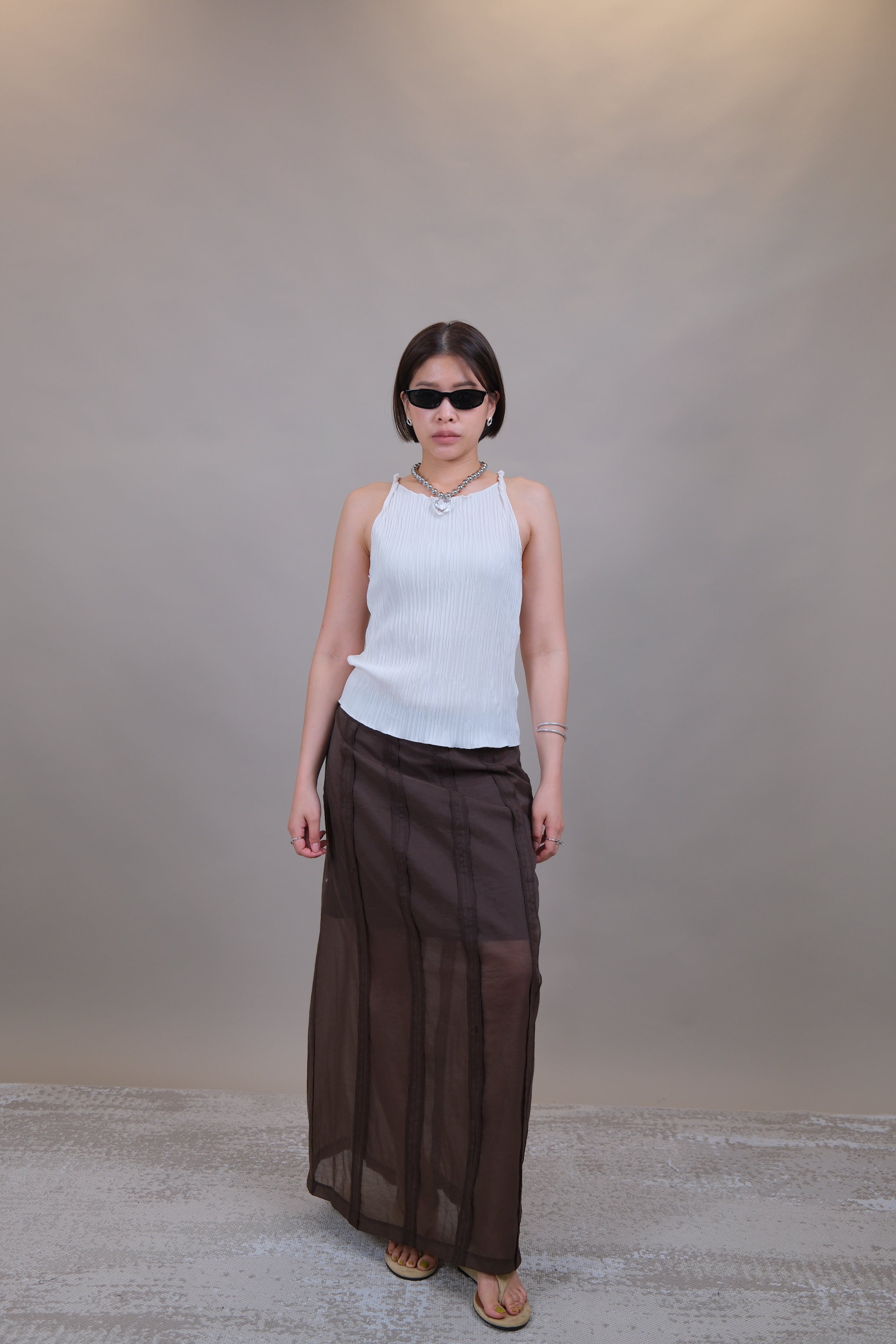 Stripe Patchwork Sheer Maxi Skirt
