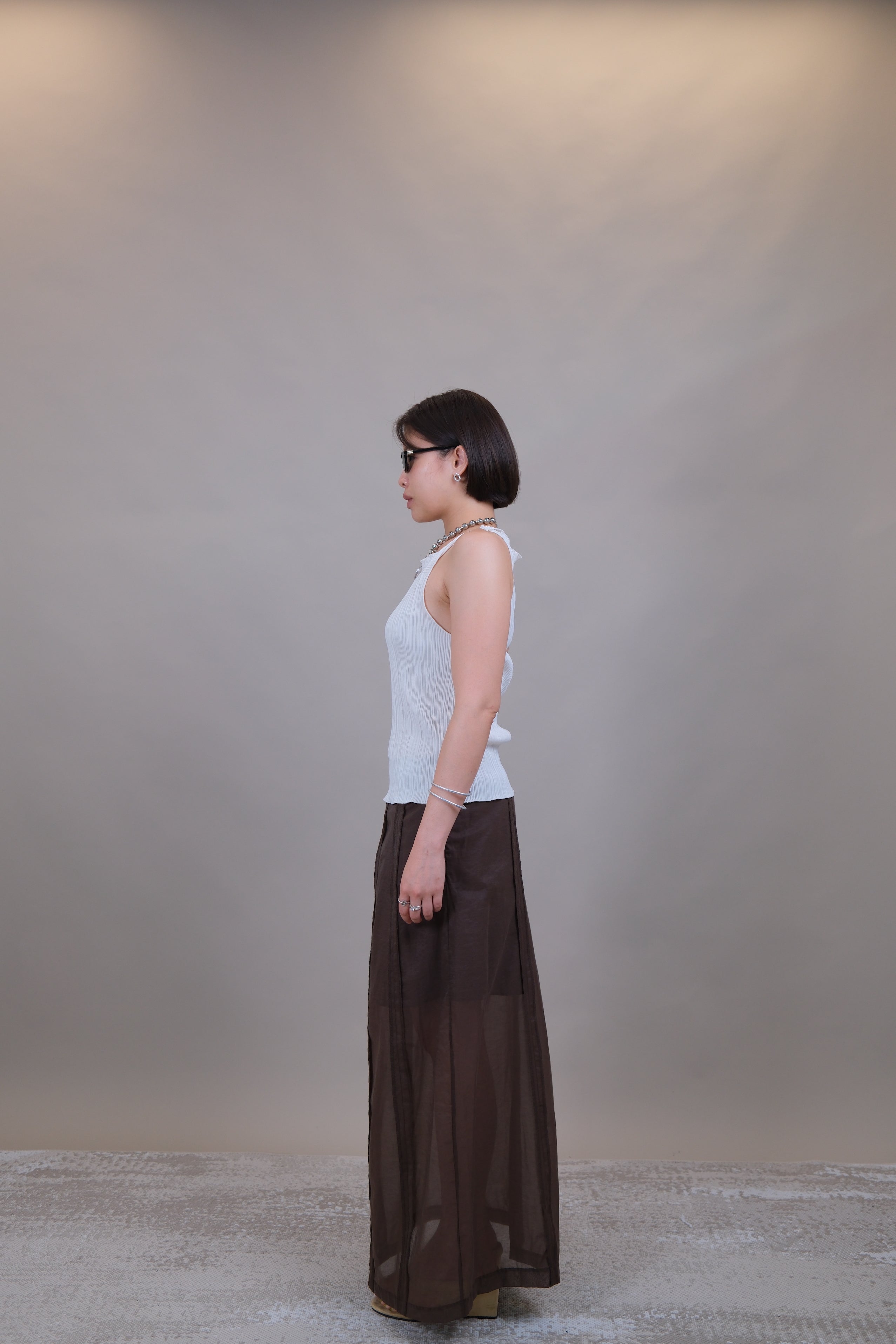 Stripe Patchwork Sheer Maxi Skirt