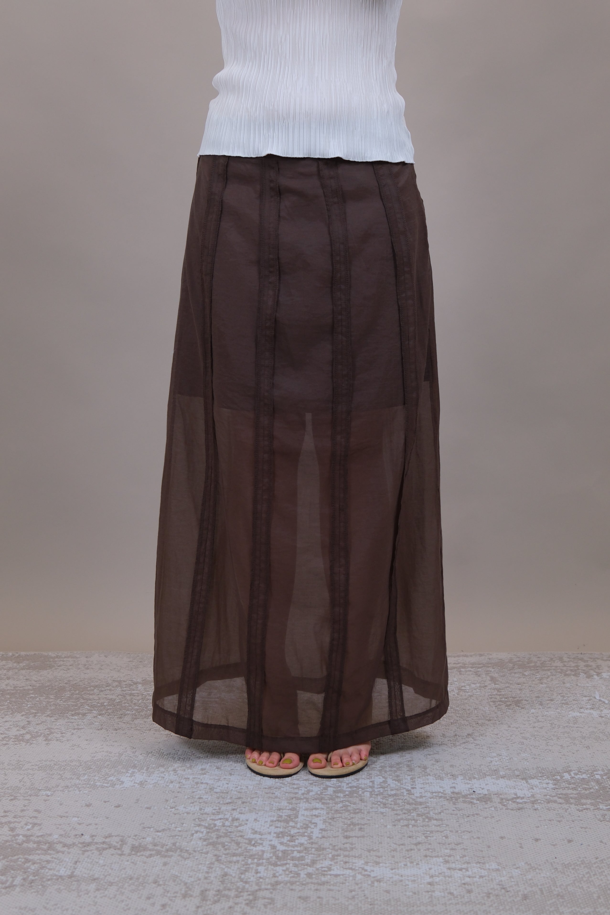 Stripe Patchwork Sheer Maxi Skirt