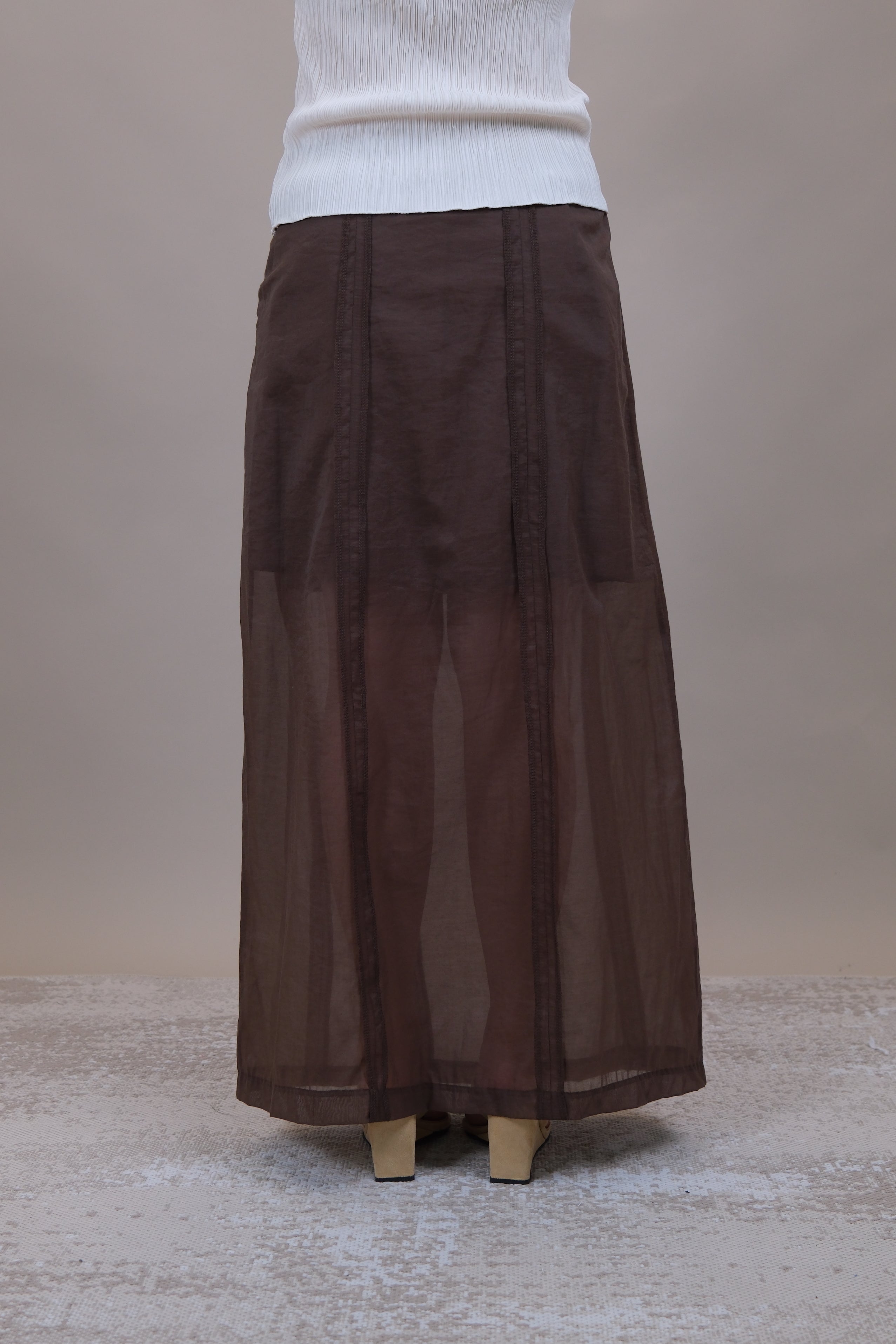 Stripe Patchwork Sheer Maxi Skirt