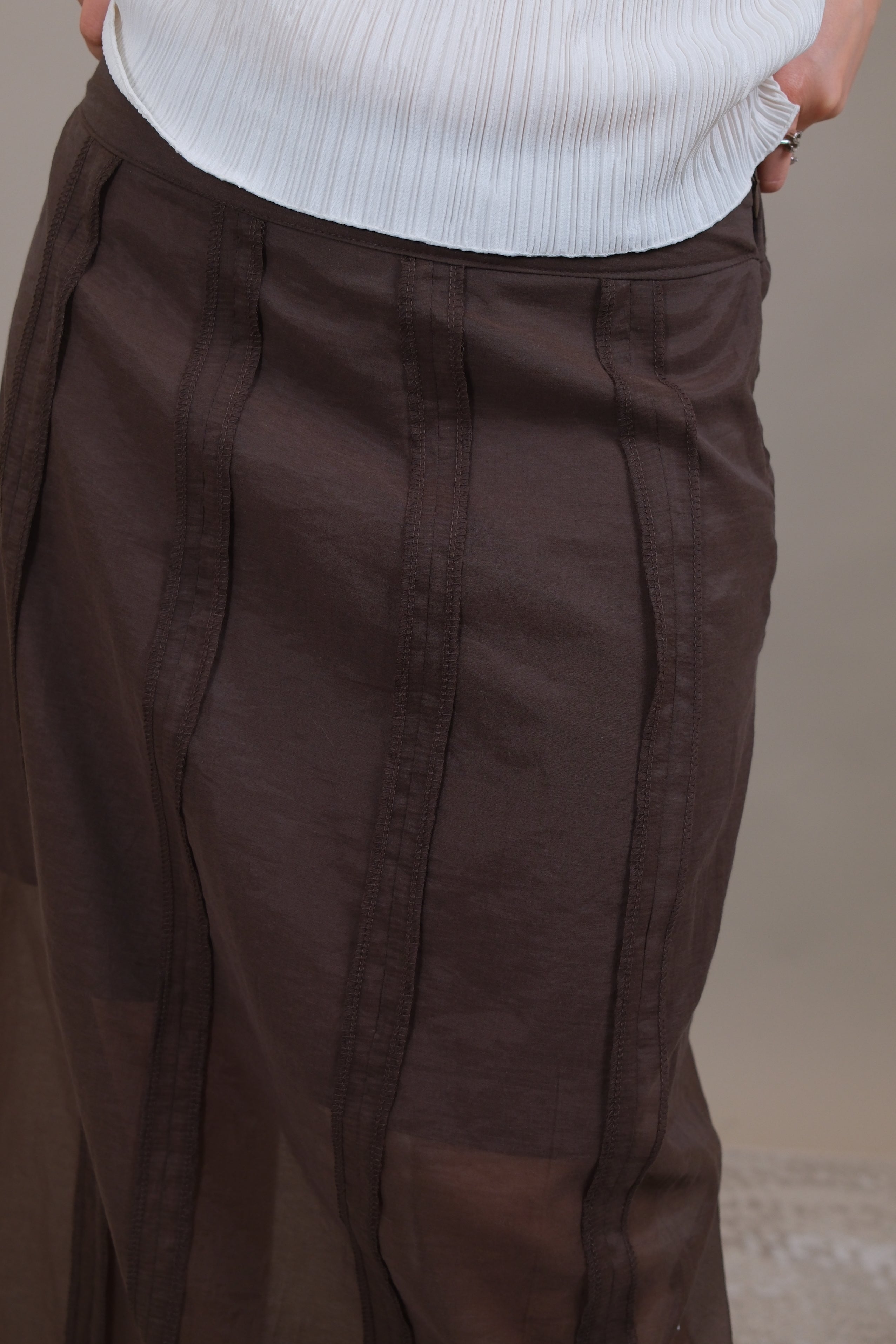 Stripe Patchwork Sheer Maxi Skirt
