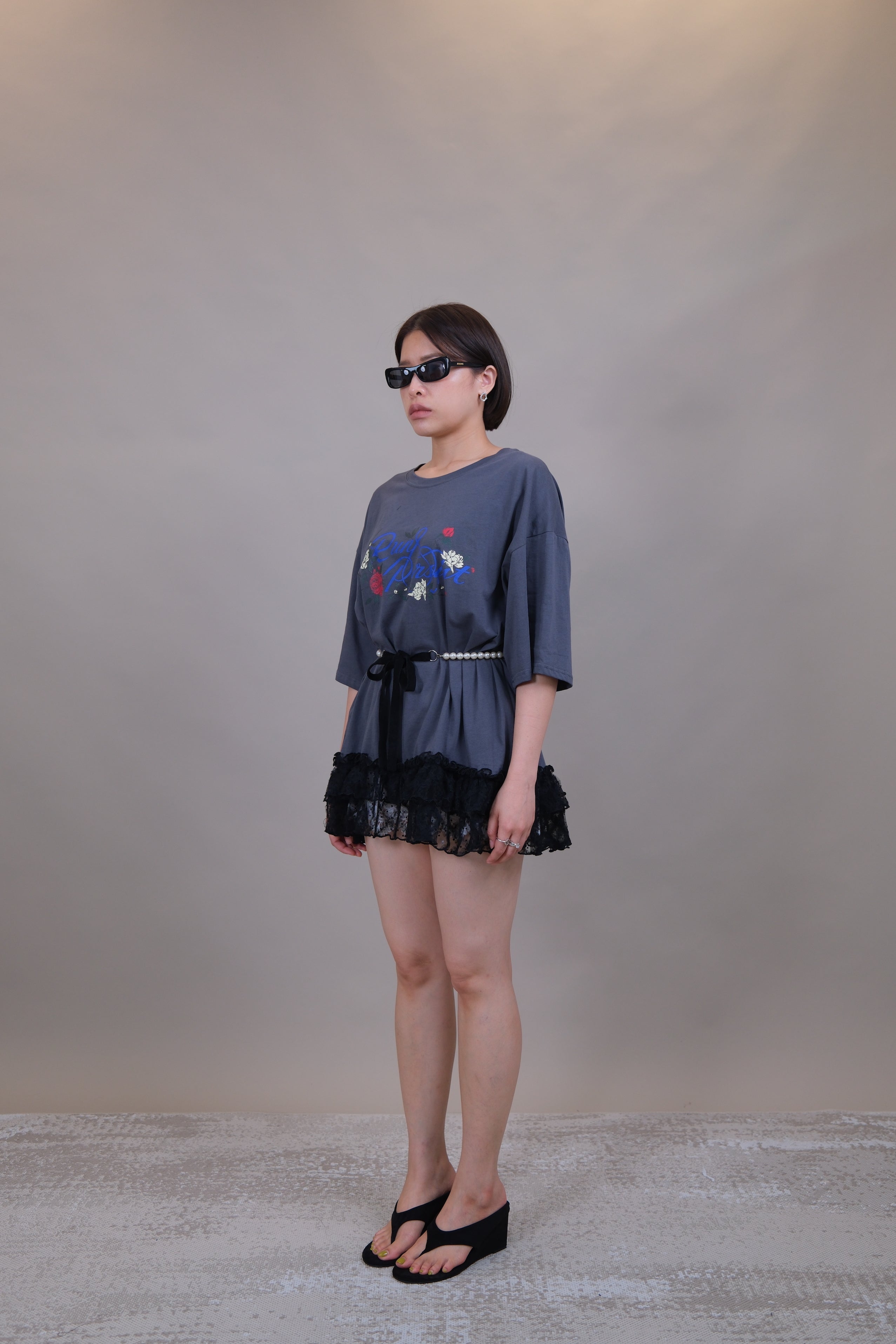 Persist Lace Ruffle Oversized Tee